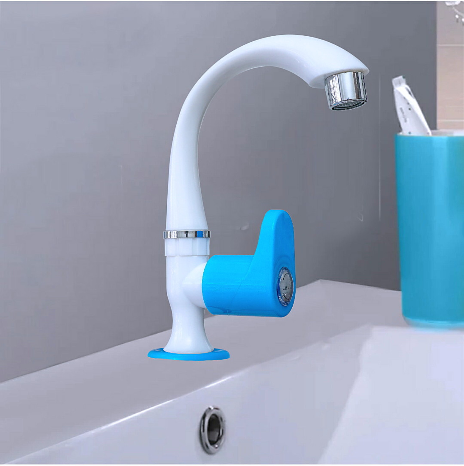 Image of aerowell 2 Pvc Royal Blue Swan Neck Tap With Foam Flow For Bathroom Washbasins Pack Of 2 Pillar Tap Faucet