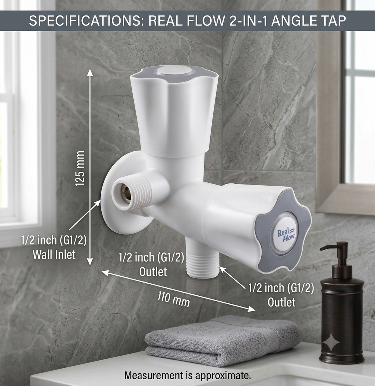 Image of REALFLOW by REAL FLOW Flower 2 IN 1 ANGLE Tap for Kitchen Sink & Wash Basin Grey Dual-Flow Faucet