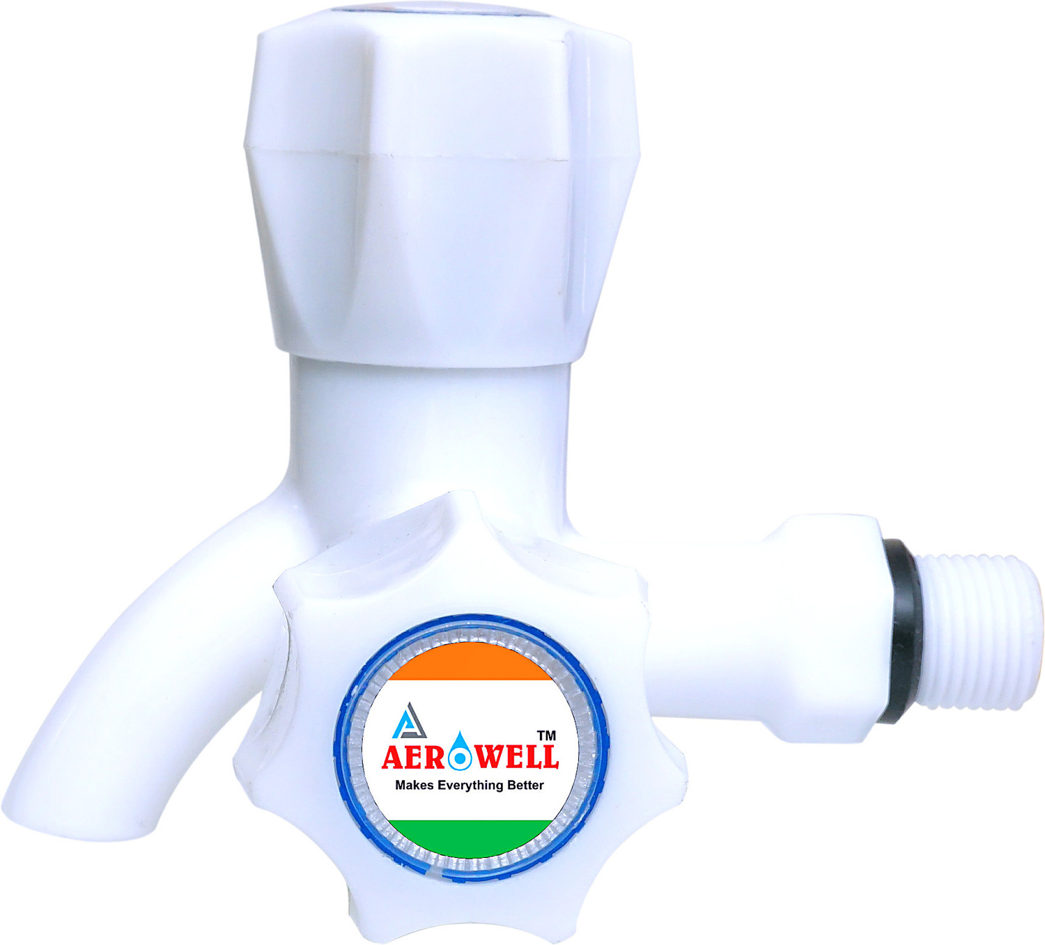 Image of aerowell PVC White 2 In 1 Water Tap 2 Way With Flange Pack Of 1 Bib Tap Faucet