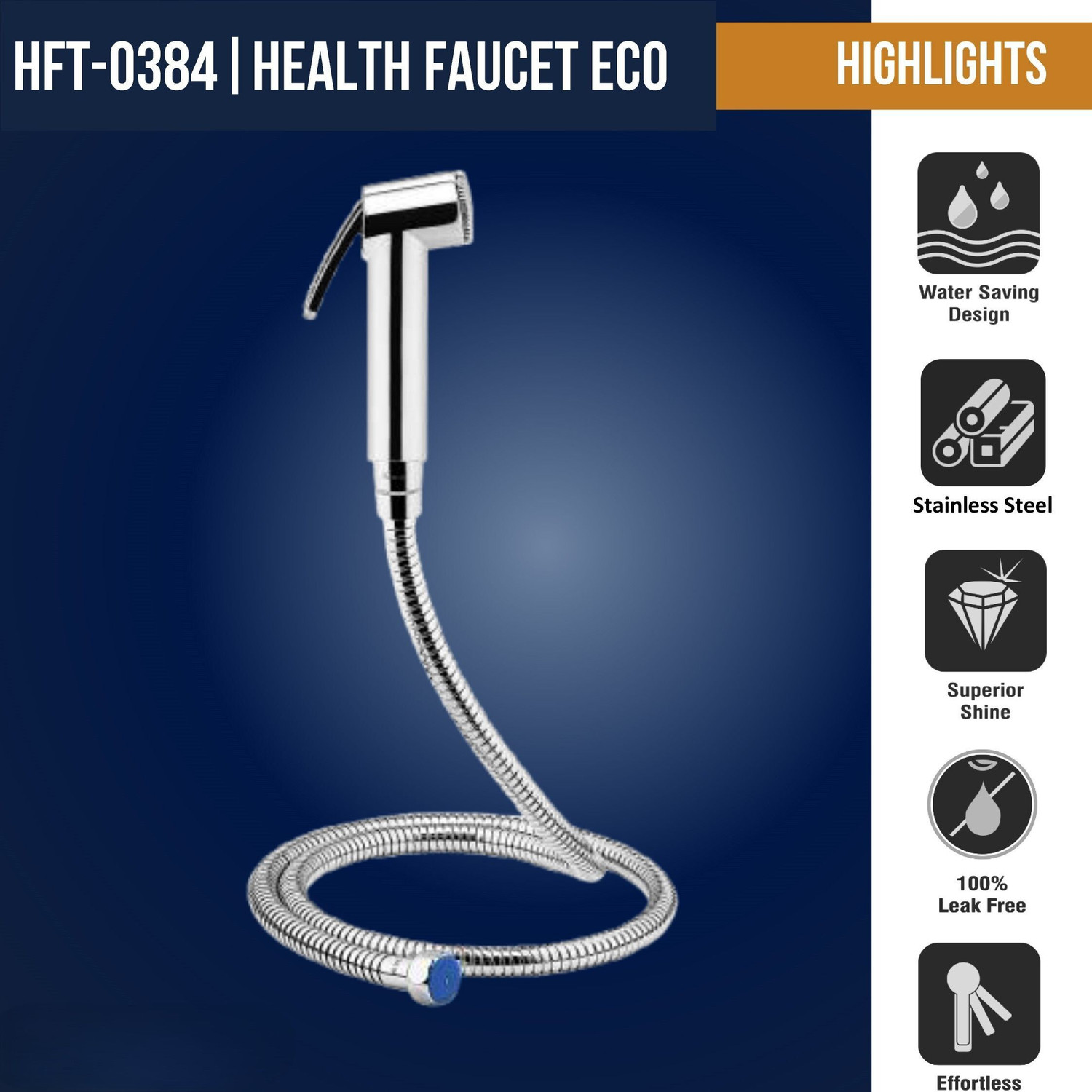 Image of KAMAL Chrome Finish Health Faucet Eco with 1 Mtr SS Flexible Hose Pipe Wall Hook 1.25 Meter Flexible Hose Pipe and Wall Hook-Silver Health Faucet