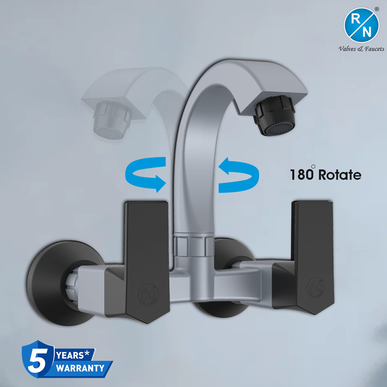 Image of R. N. RNG2009B18 PTMT Superior Plastic Wall Mount Sink Mixer Tap with Flange | Premium Kitchen Faucet for Hot & Cold Water Control | Plastic Kitchen Mixer | Sink Mixer Faucet