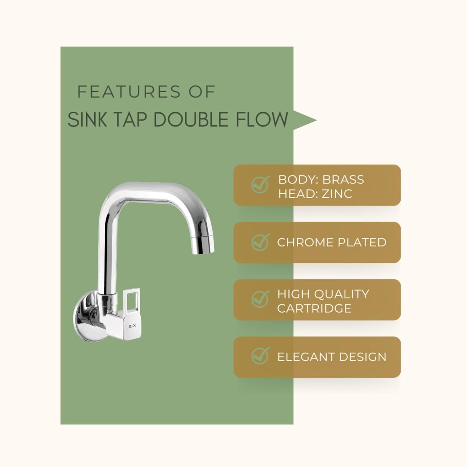 Image of 10x by 10X Brass Kitchen Sink Tap STT-98779 Wall Mount (Round) Sink Tap Faucet