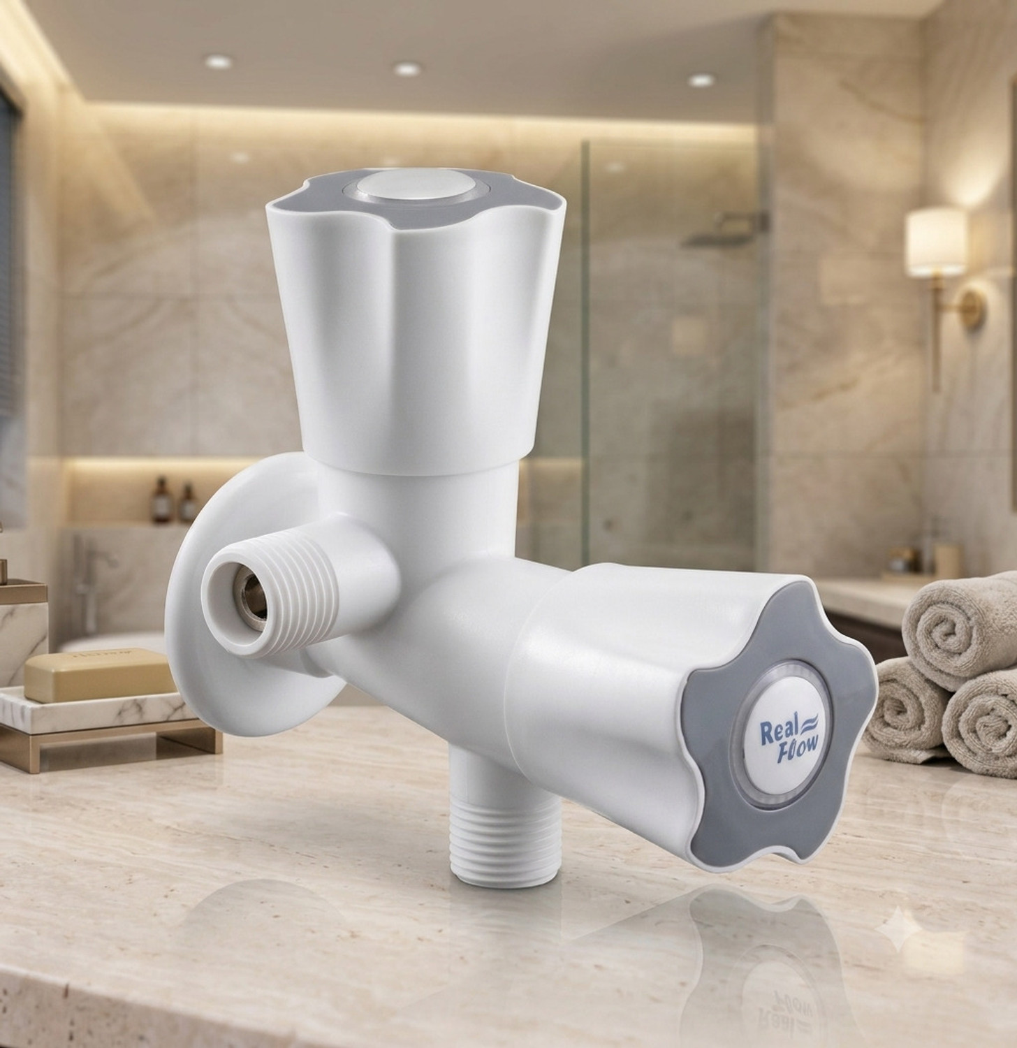 Image of REALFLOW by REAL FLOW Flower 2 IN 1 ANGLE Tap for Kitchen Sink & Wash Basin Grey Dual-Flow Faucet