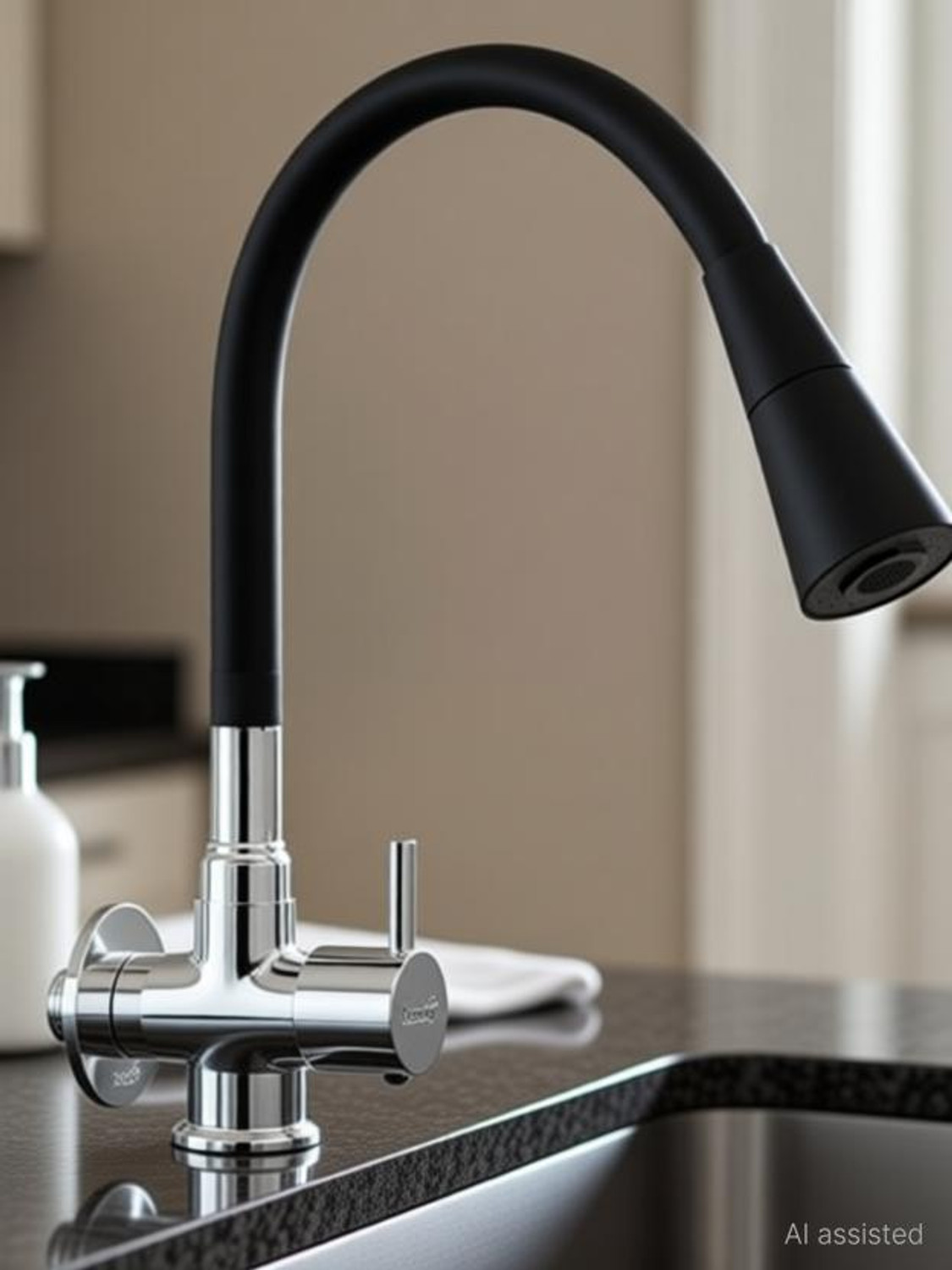 Image of Prestige Premium Quality Spout & Dual Flow Pattern For Hot OR Cold Water With Wall Flange SmartBuy Fusion Sink Cock - Flxo Play With 360 Degree Flexible Black Sink Tap Faucet