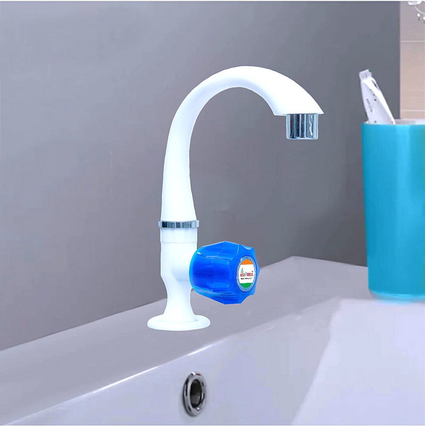 Image of aerowell PVC SInk and Swan tap Kitchen Mixer Blue Faucet for Kitchen /Bathroom Wash Basins Faucet Set