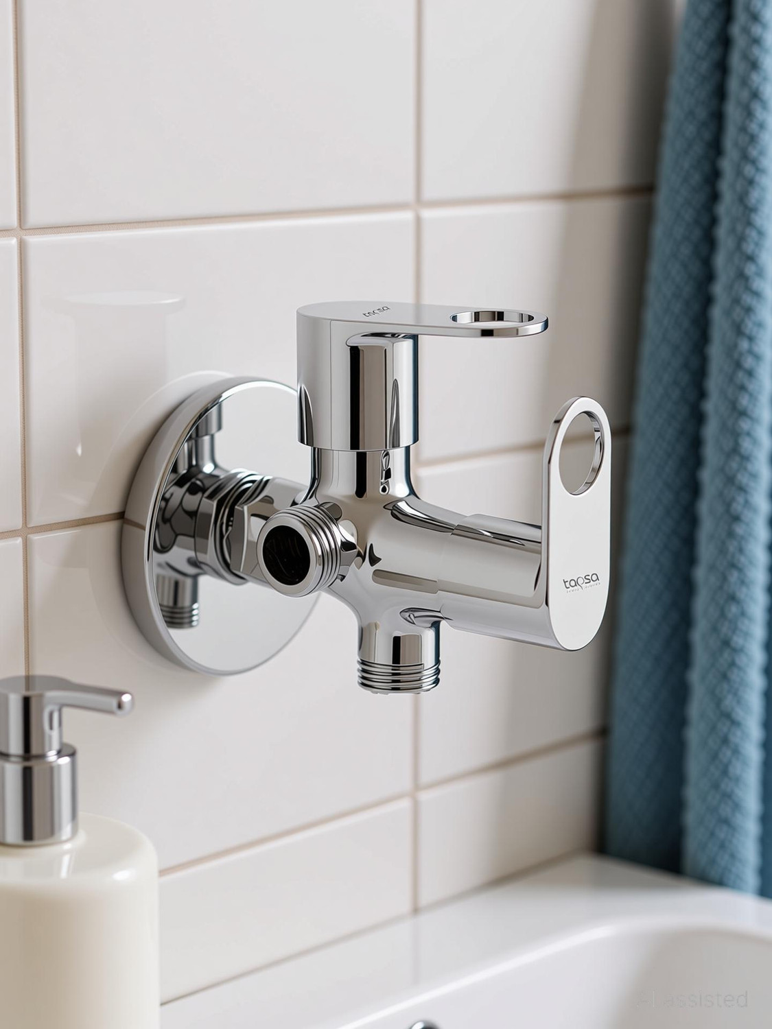 Image of Tapsa Prime Series Two Way Angle Valve|Two Way Tap|2 In 1 Angle Cock (Pack of 1) For Bathroom /Wash Basin & Toilet Taps (For Health Faucet & Flush) With Wall Flange Angle Cock Faucet