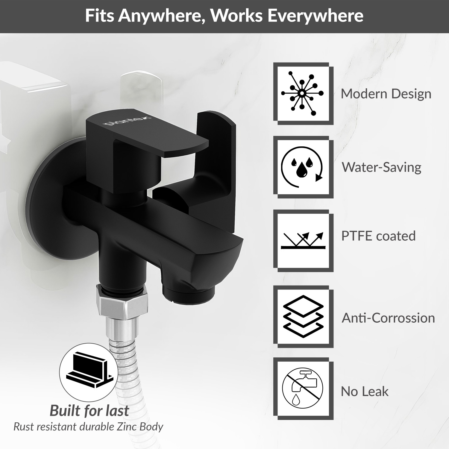 Image of Plantex 2 Way Tap for Washing Machine /Quarter Turn 2 in 1 Bib Cock /Wash Basin Tap Bib Tap Faucet (Wall Mount Installation Type)