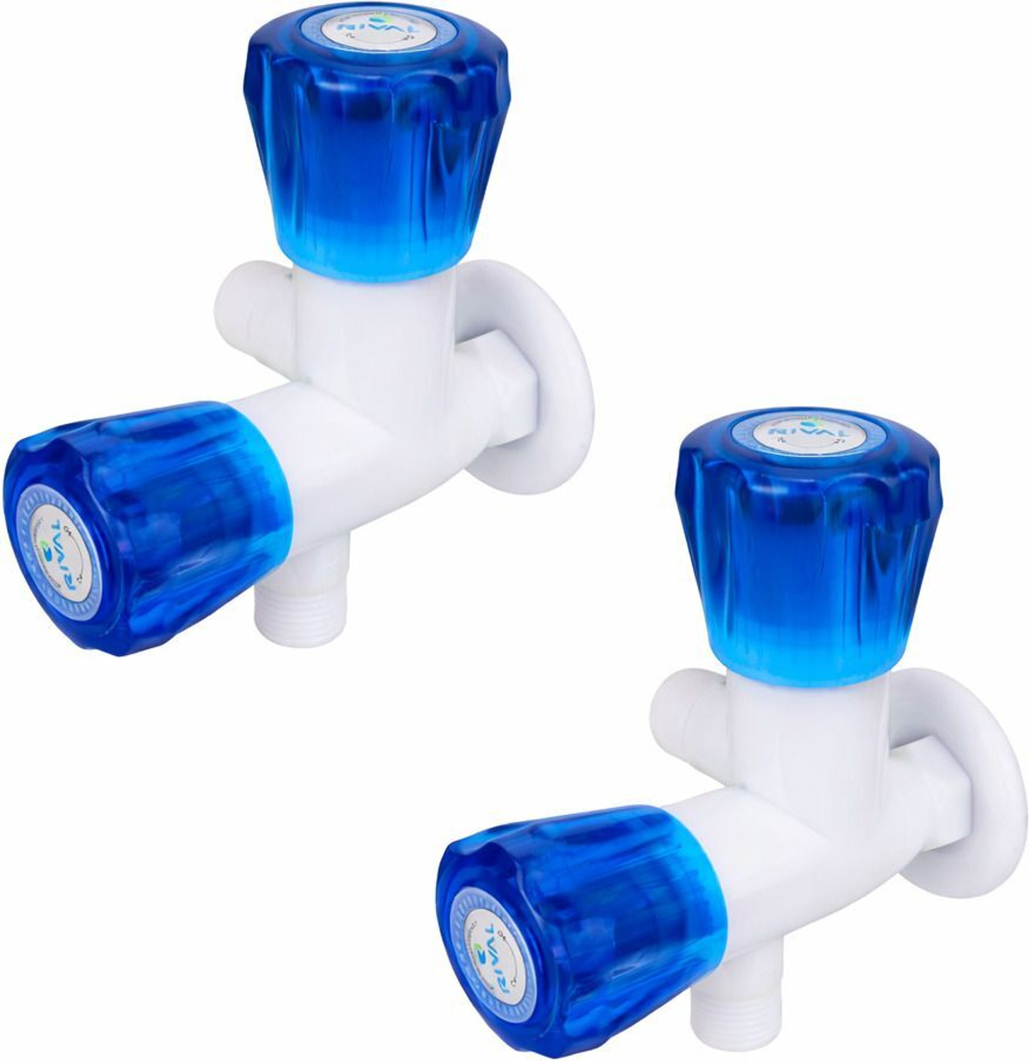Image of rival by RIVAL Blue 2 Way Plastic Angle Valve Water Tap - ABS Bib Cock with Dual Crystal Knob Angle Cock Faucet