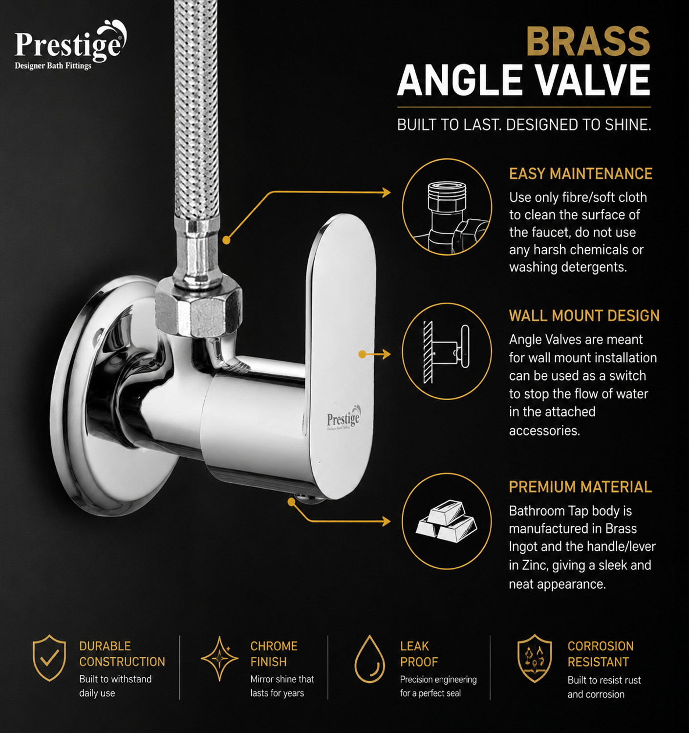 Image of Prestige by Prestige Opal Angle Cock With Wall Flange Pack Of 4 Bathroom Fitting Taps Angle Cock Faucet