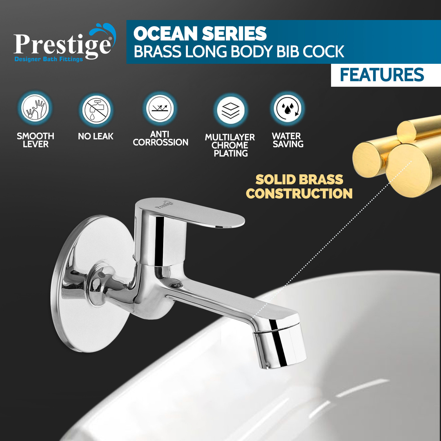 Image of Prestige Ocean Long Body-Pack Of 2 Bib Tap Faucet