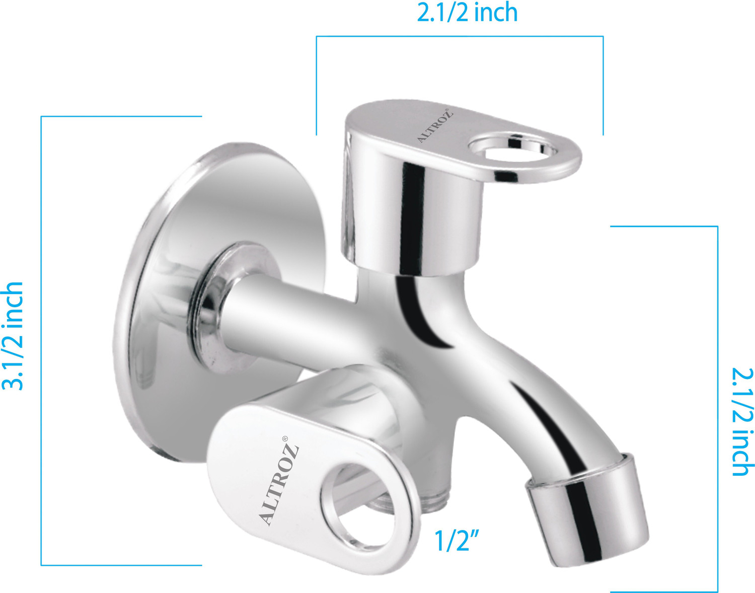 Image of Altroz Max Bib Cock 2 Way SS 404 Grade For Bathroom Tap Twin Elbow Valve Faucet