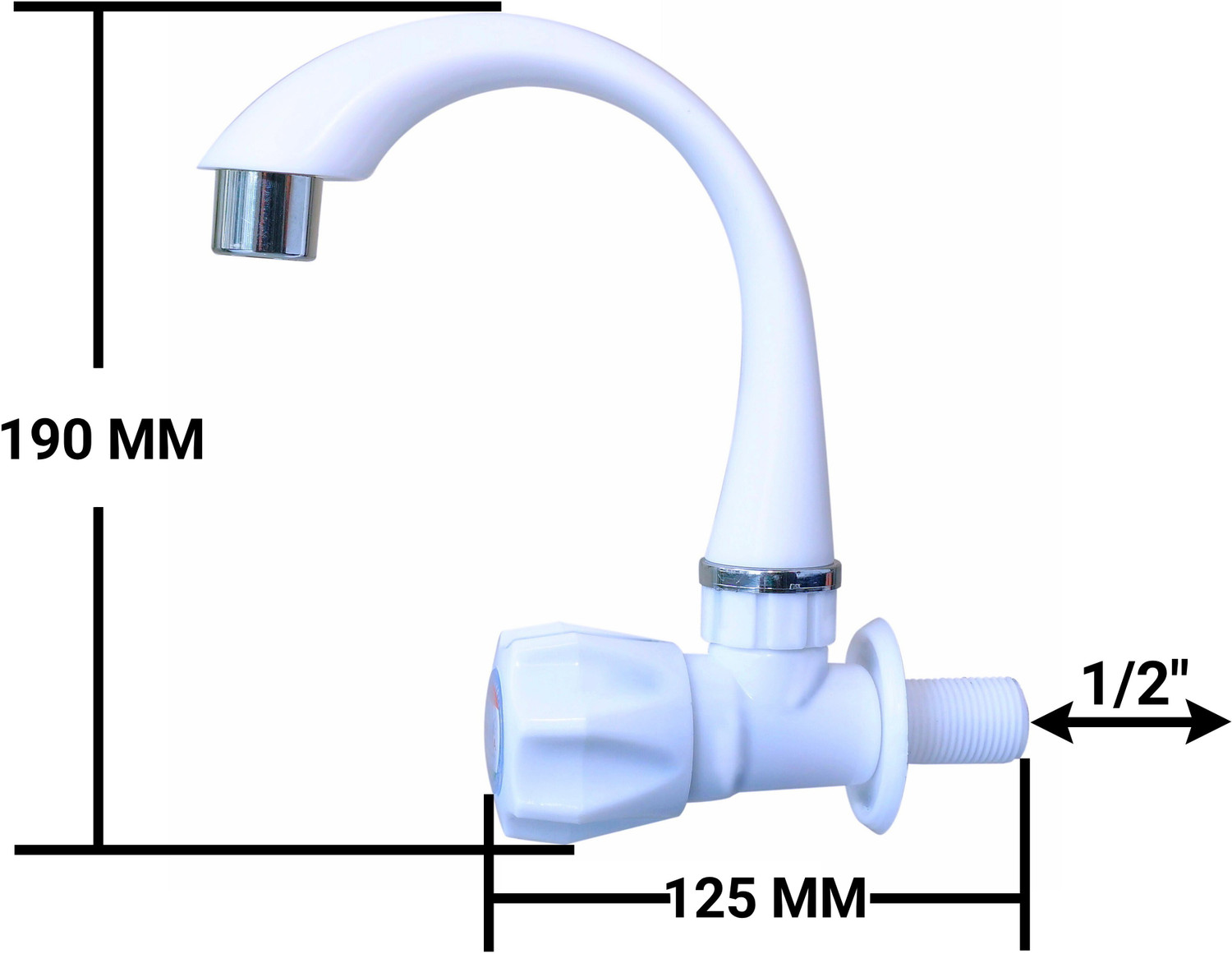 Image of aerowell PVC Sink Cock Bibtap for Kitchen /Bathroom Wash Basins with Big Neck Bib Tap Faucet (Wall Mount Installation Type)