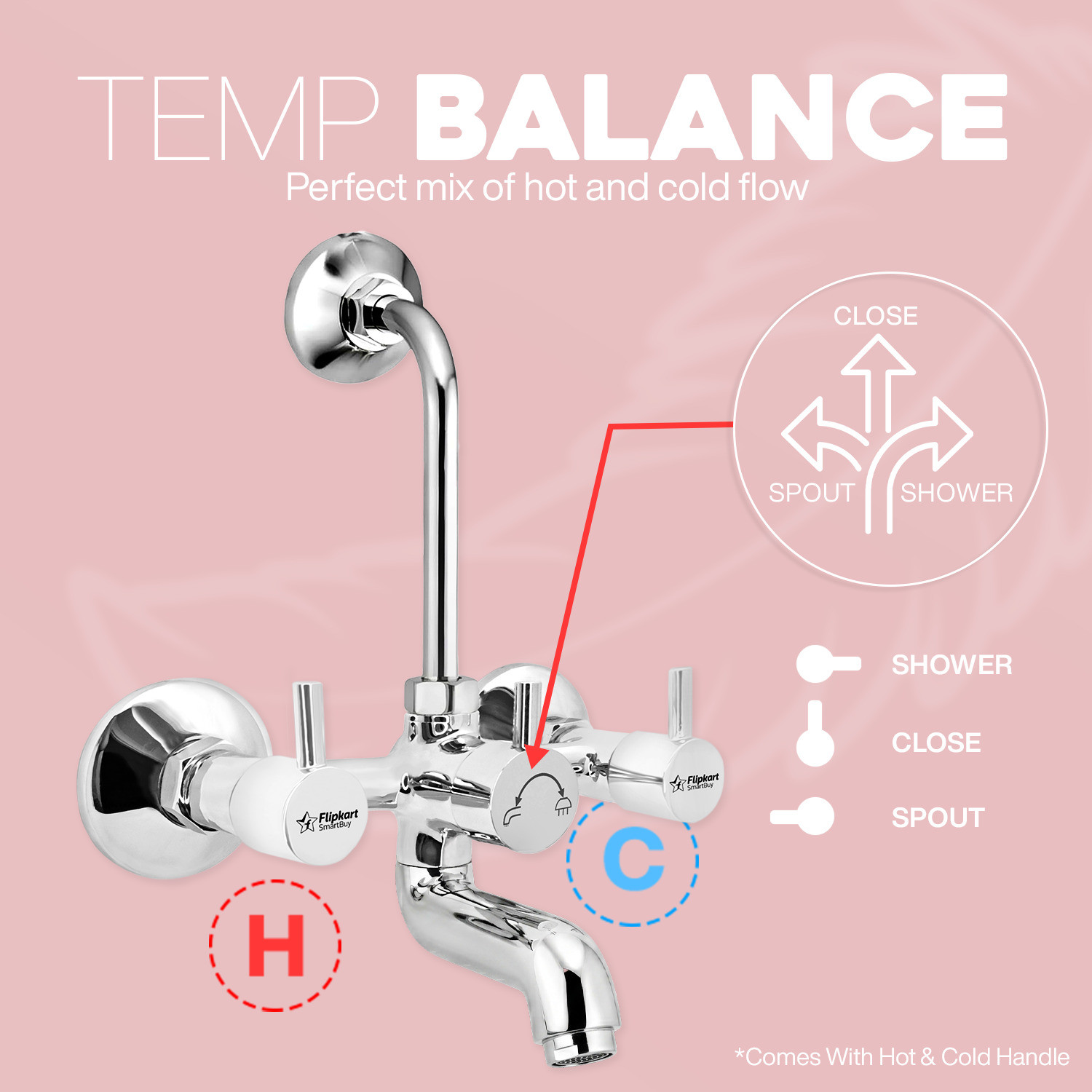 Image of Flipkart SmartBuy FK-Florentine Brass Wall Mixer with L-Bend | Hot & Cold Water Mixer Tap Wall Mixer Faucet