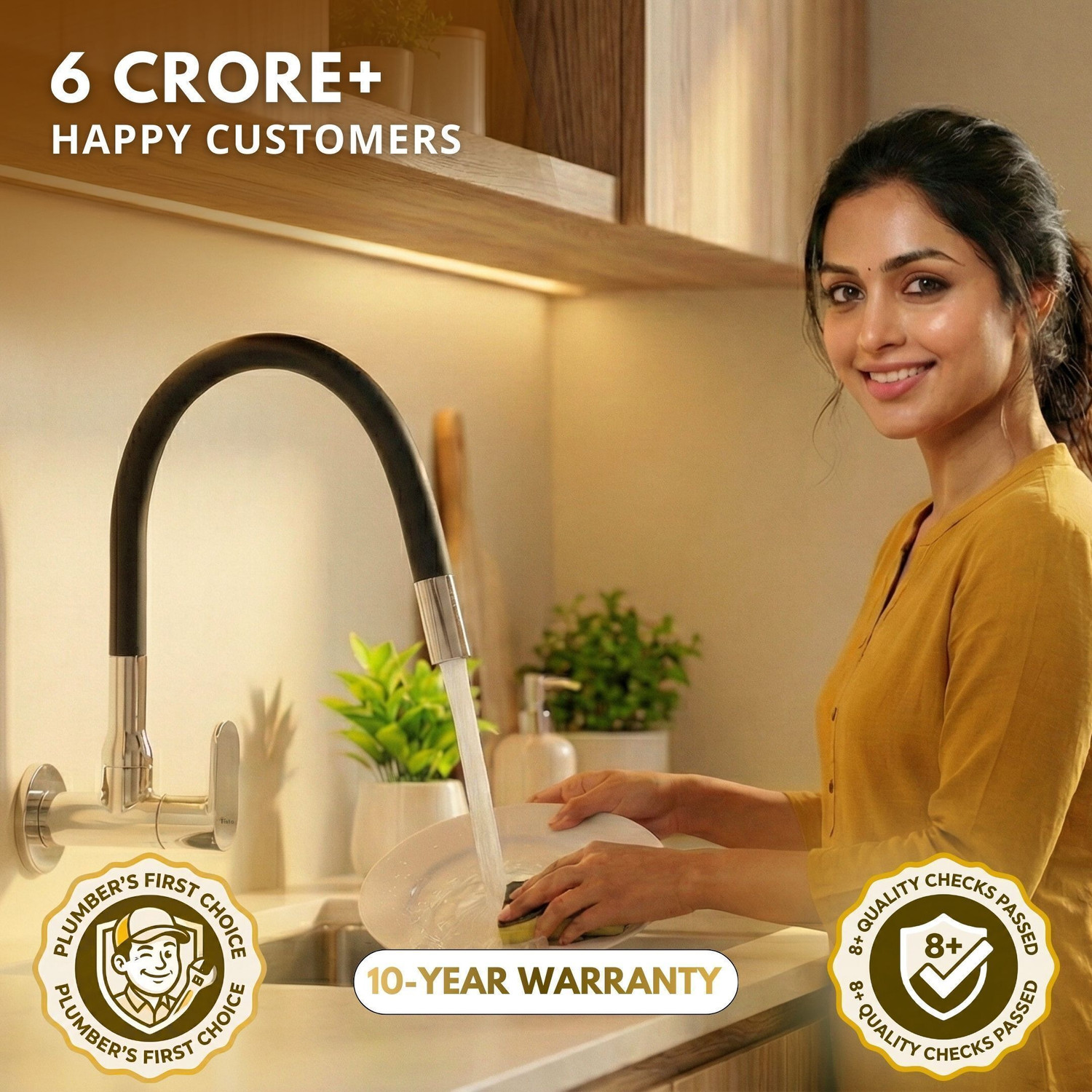 Image of Tisto Flexible Kitchen Sink Tap with Wall Flange | Single Flow | 360 Degree Spout Sink Tap Faucet