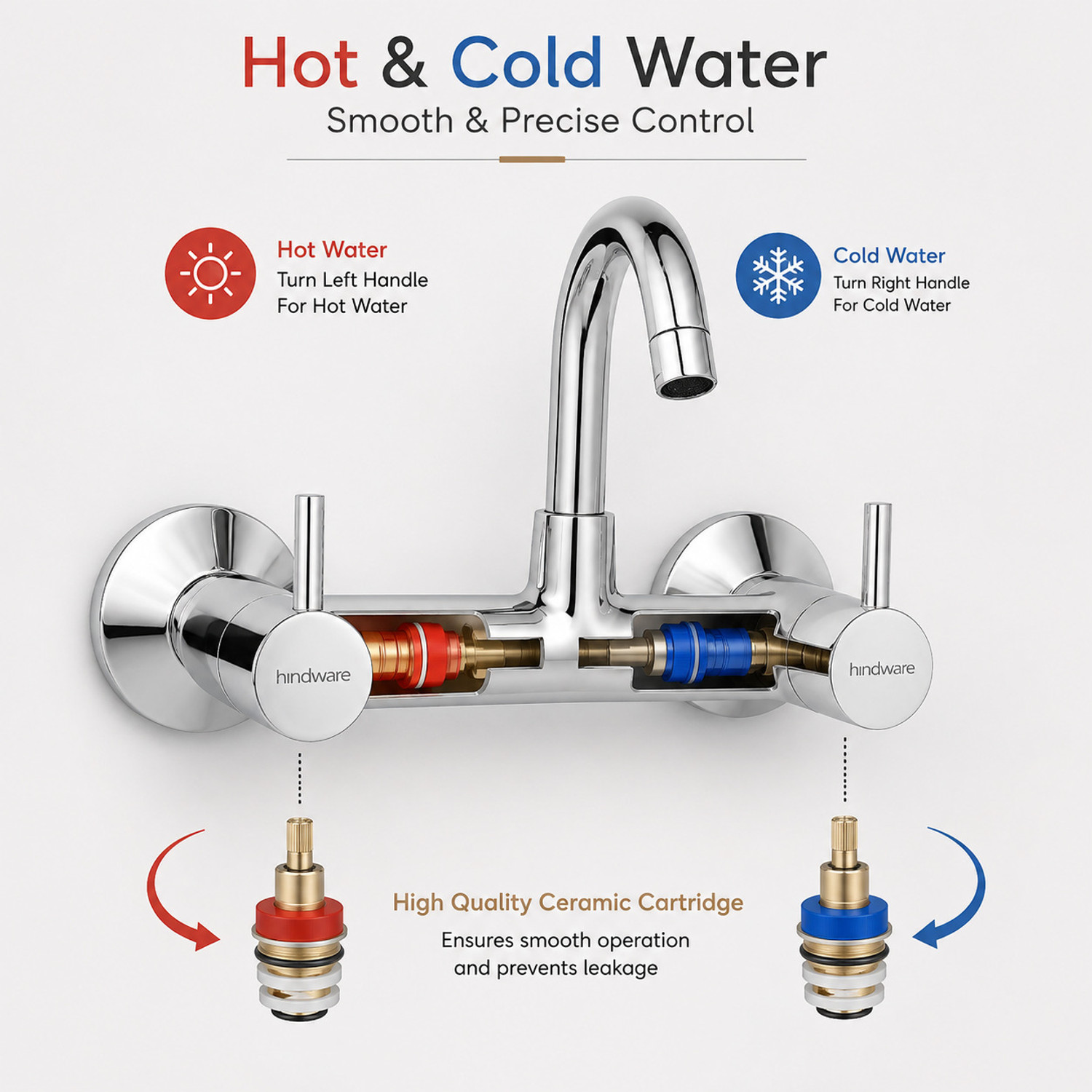 Image of Hindware by Hindware Dove Sink Tap for Kitchen | Swivel Spout | Deck Mount Installation Made of Brass Mirror-like Chrome Polish Finish Rust Resistant Pillar Tap Faucet