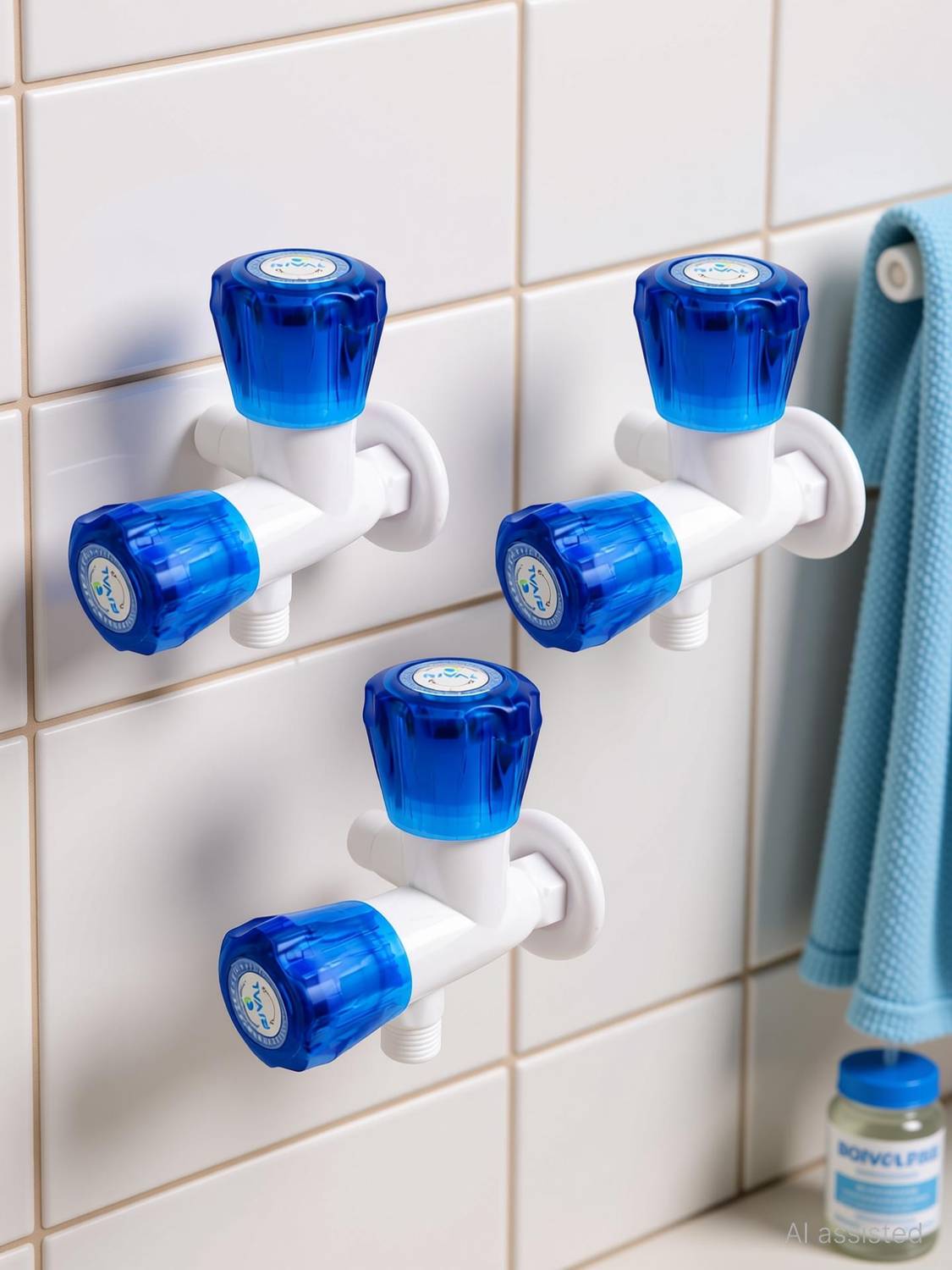 BORQ by RIVAL Blue 2 Way Plastic Angle Valve Water Tap | ABS Bib Cock with Dual Crystal Knob Angle Cock Faucet