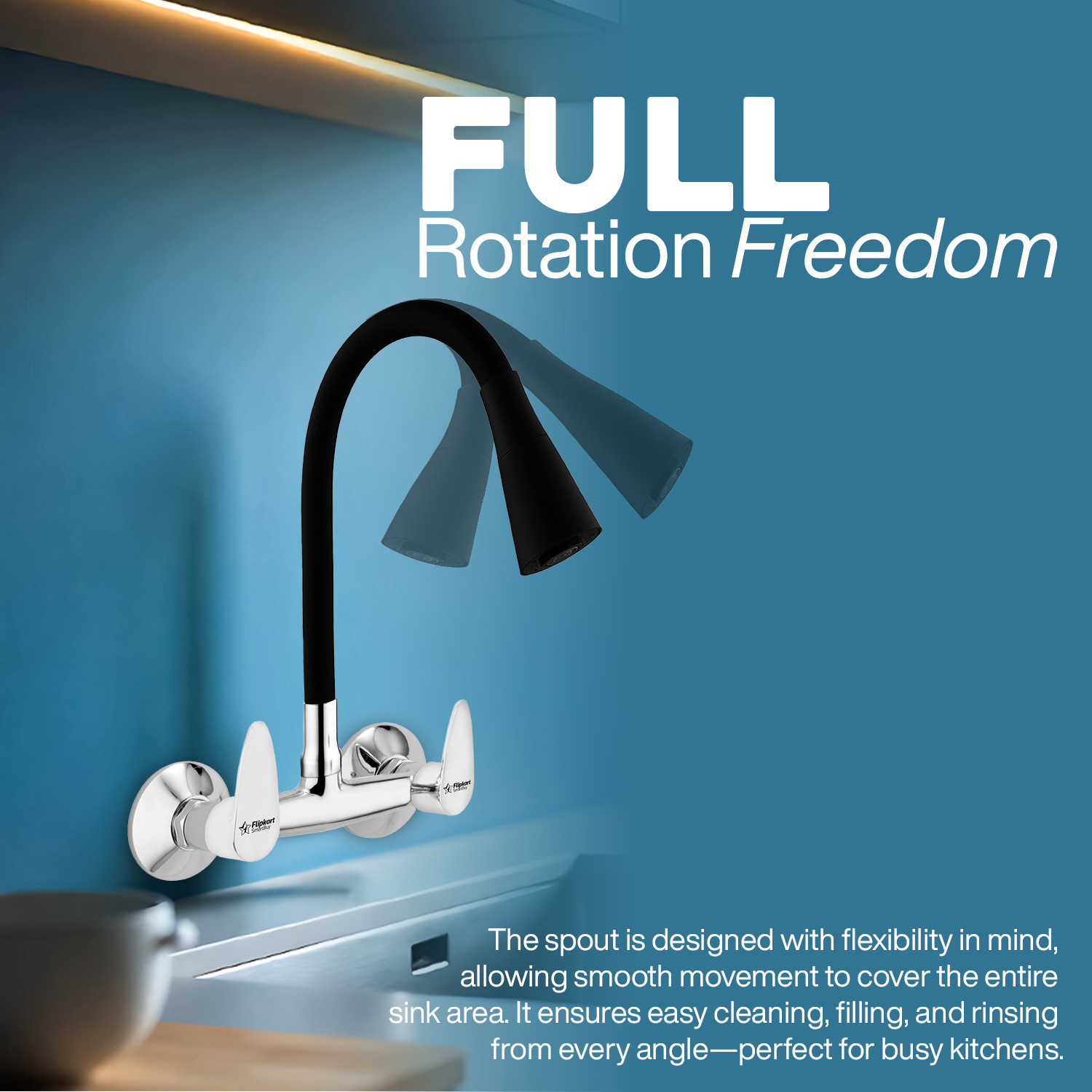 Image of Flipkart SmartBuy Vignette Brass Heavy Hot & Cold Kitchen Sink Mixer Tap With Matt Black 360 Degree Flexible Silicon Spout With Dual Flow Pattern, For Kitchen Sink / Sink Mixer Faucet
