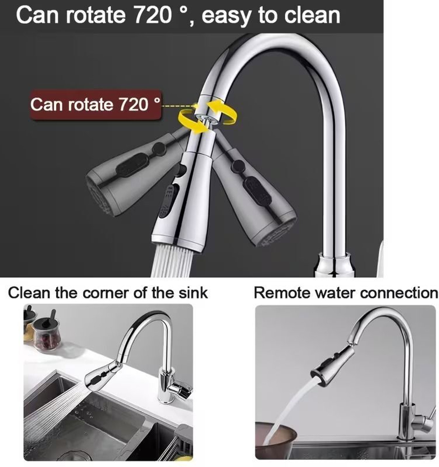 Image of DHARMINSON Flexible Stainless Steel CromeFaucet Tap Extender for Kitchen Sink Aerator Foam Flow Faucet