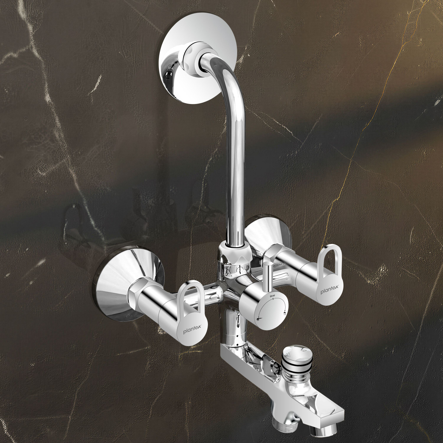 Image of Plantex Pure Brass 3-in-1 Wall Mixer with L-Bend Provision for Overhead & Hand Shower Bathroom Mixer Tap with Brass Wall Flange & Teflon Tape /Wall Mixer for Bathroom Wall Mixer Faucet