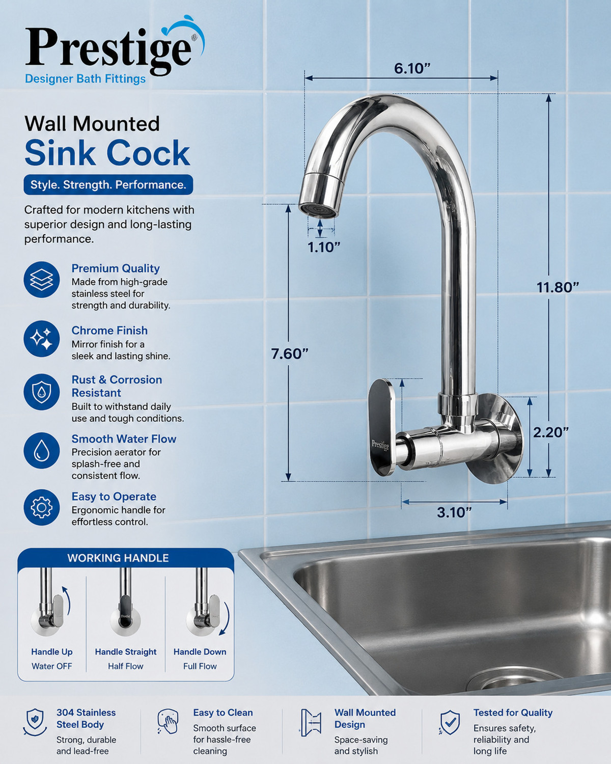 Image of Prestige by Prestige Snow Sink Tap With Wall Flange Pack Of 1 Sink Tap Faucet