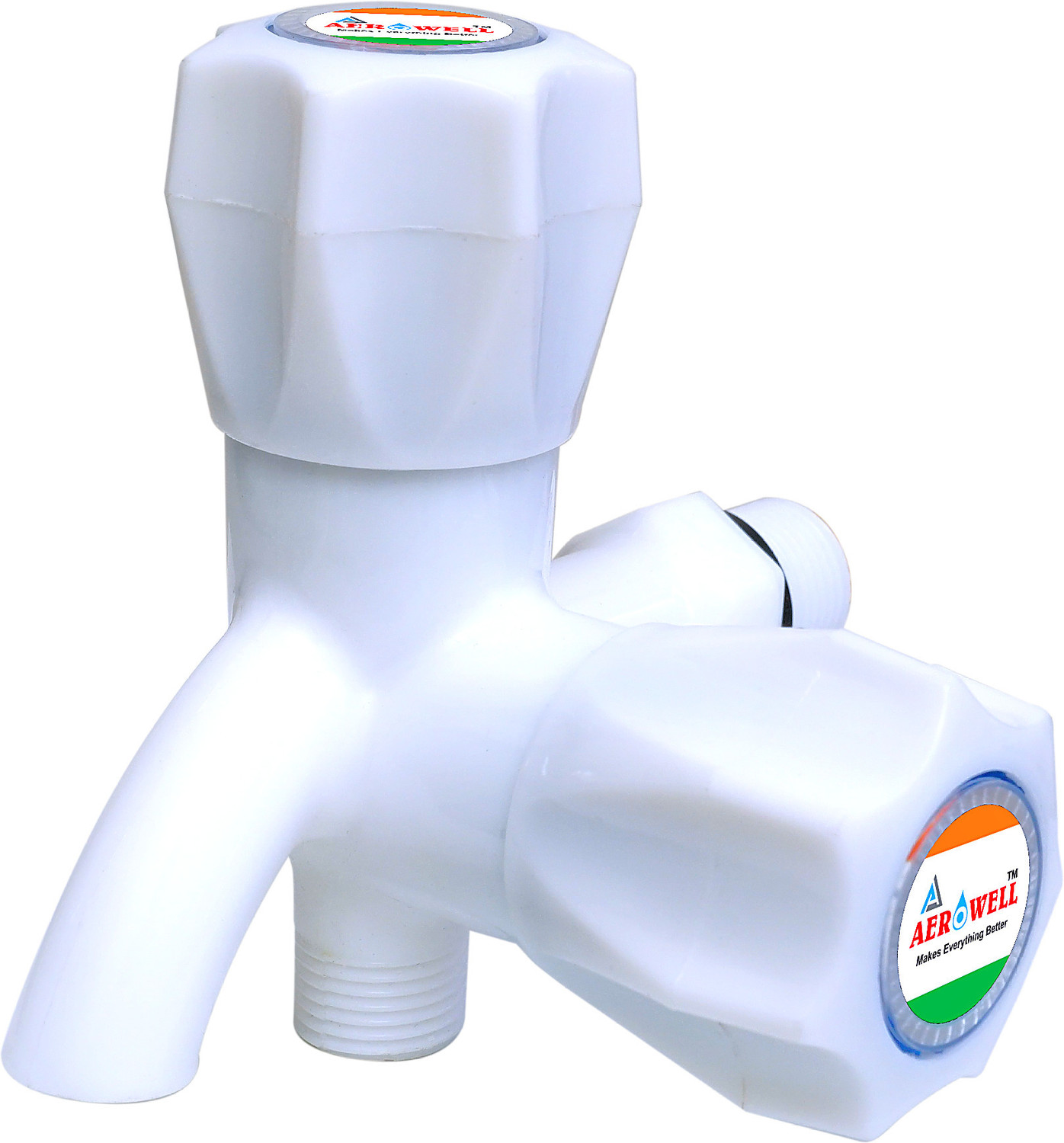 Image of aerowell PVC White 2 In 1 Water Tap 2 Way With Flange Pack Of 1 Bib Tap Faucet