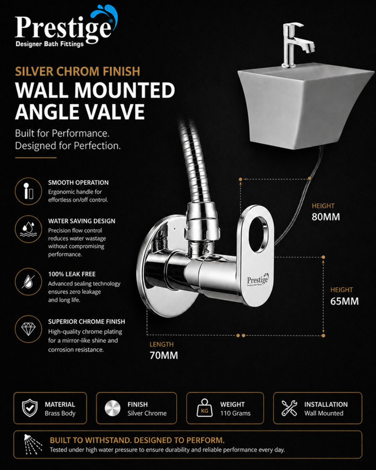 Image of Prestige Prime Angle Cock With Wall Flange Pack 1 Angle Cock Faucet