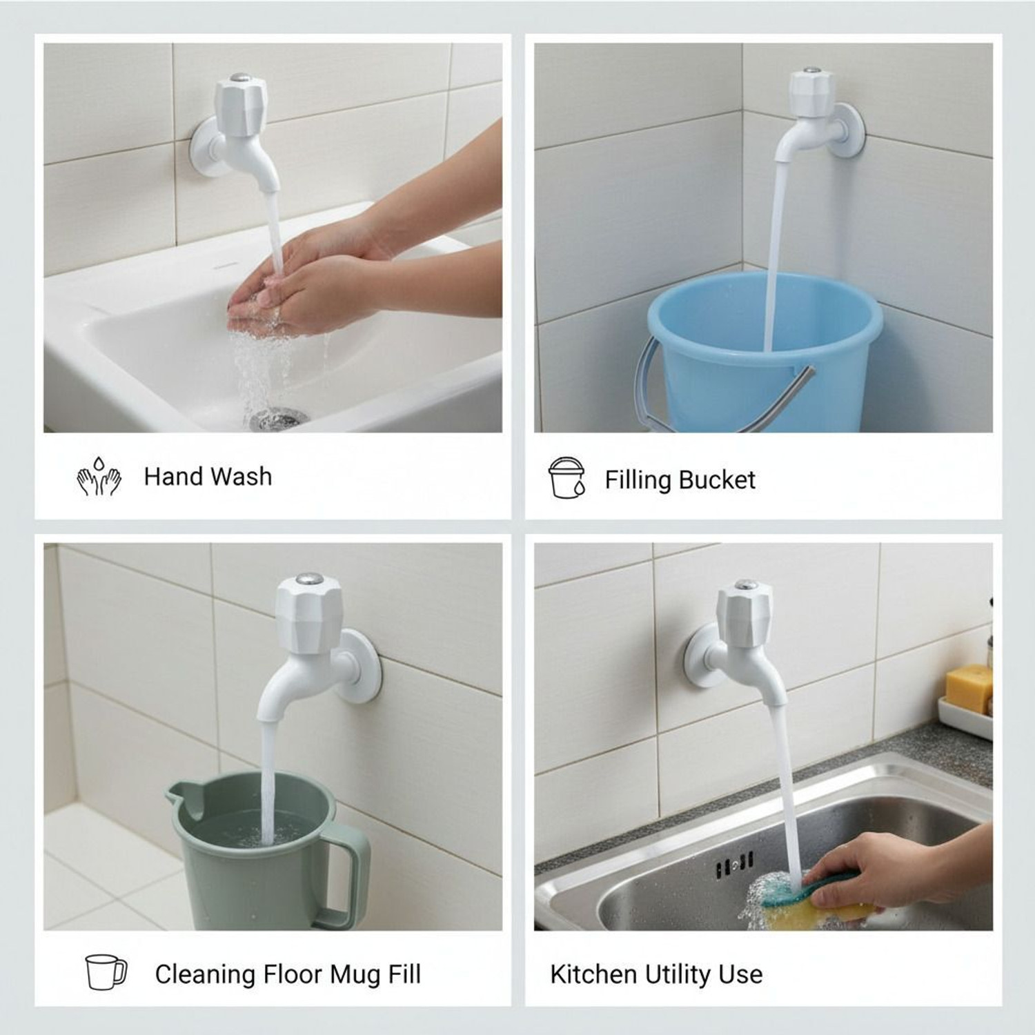 Image of Prayag Fancy Bib Cock Standard 15mm with Flange, PTMT Plastic Tap for Bathroom, White Bib Tap Faucet