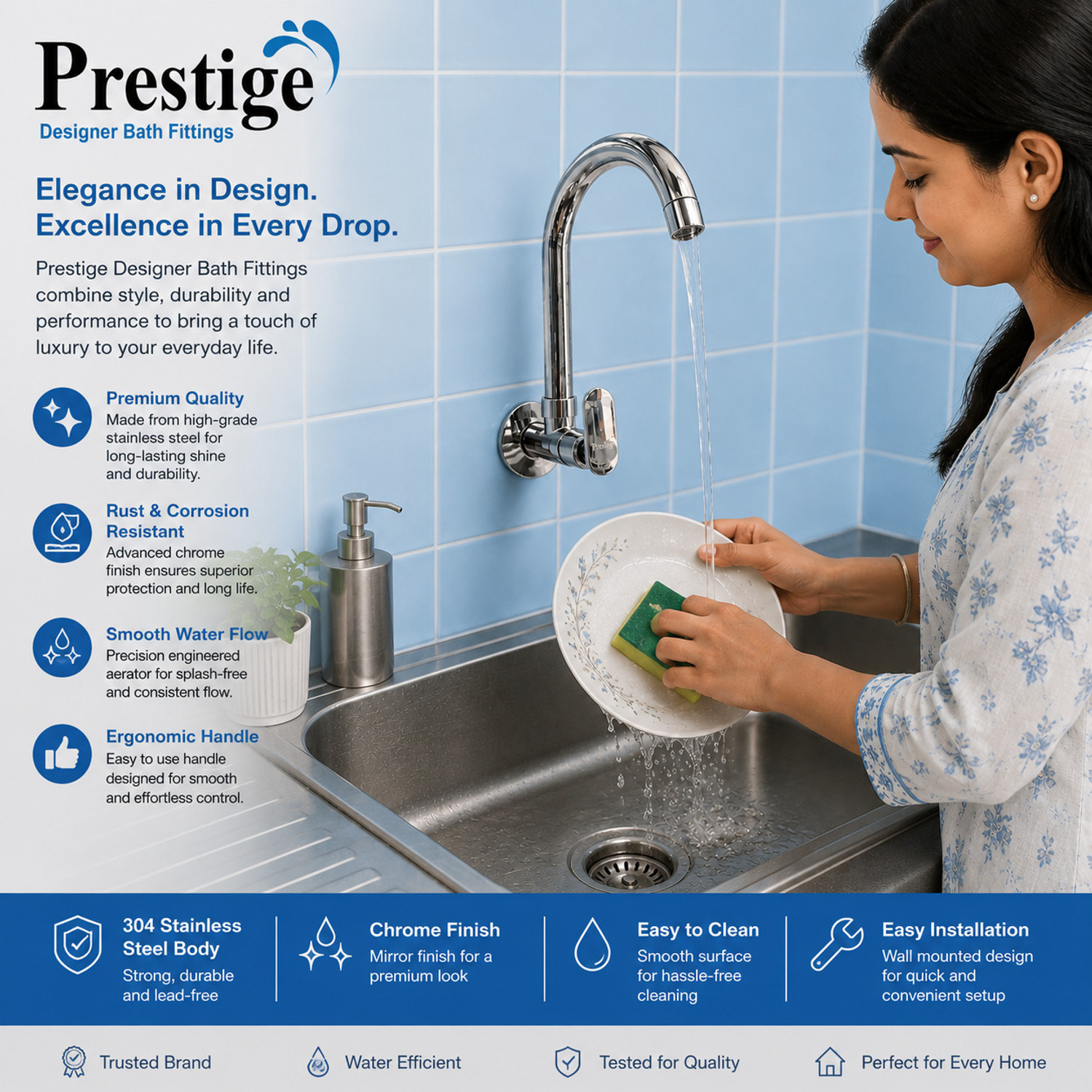 Image of Prestige by Prestige Snow Sink Tap With Wall Flange Pack Of 1 Sink Tap Faucet