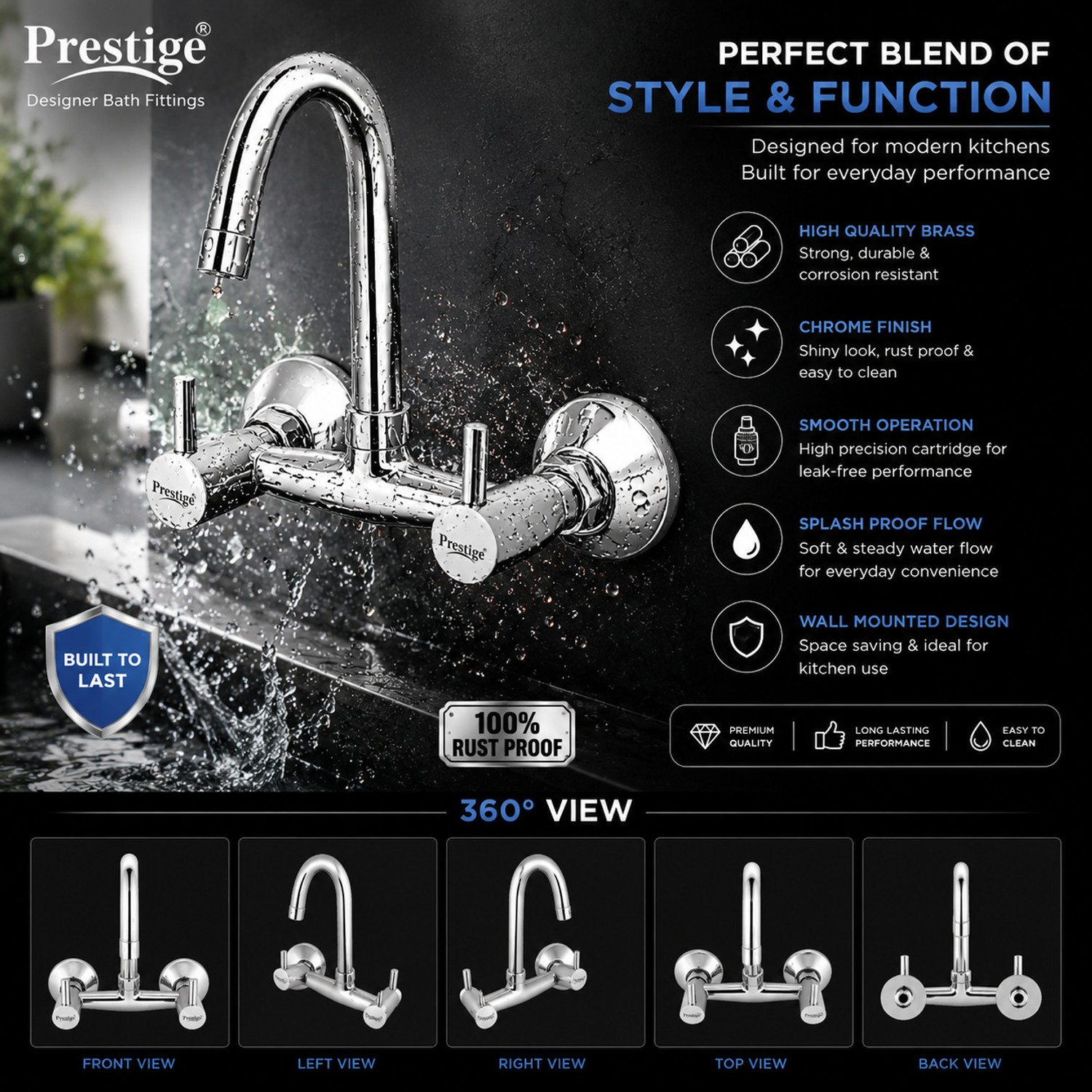 Image of Prestige DIXY Sink Mixer Sink Mixer Taps For Kitchen Sink Mixer 360 Rotate Wall Mixer Faucet