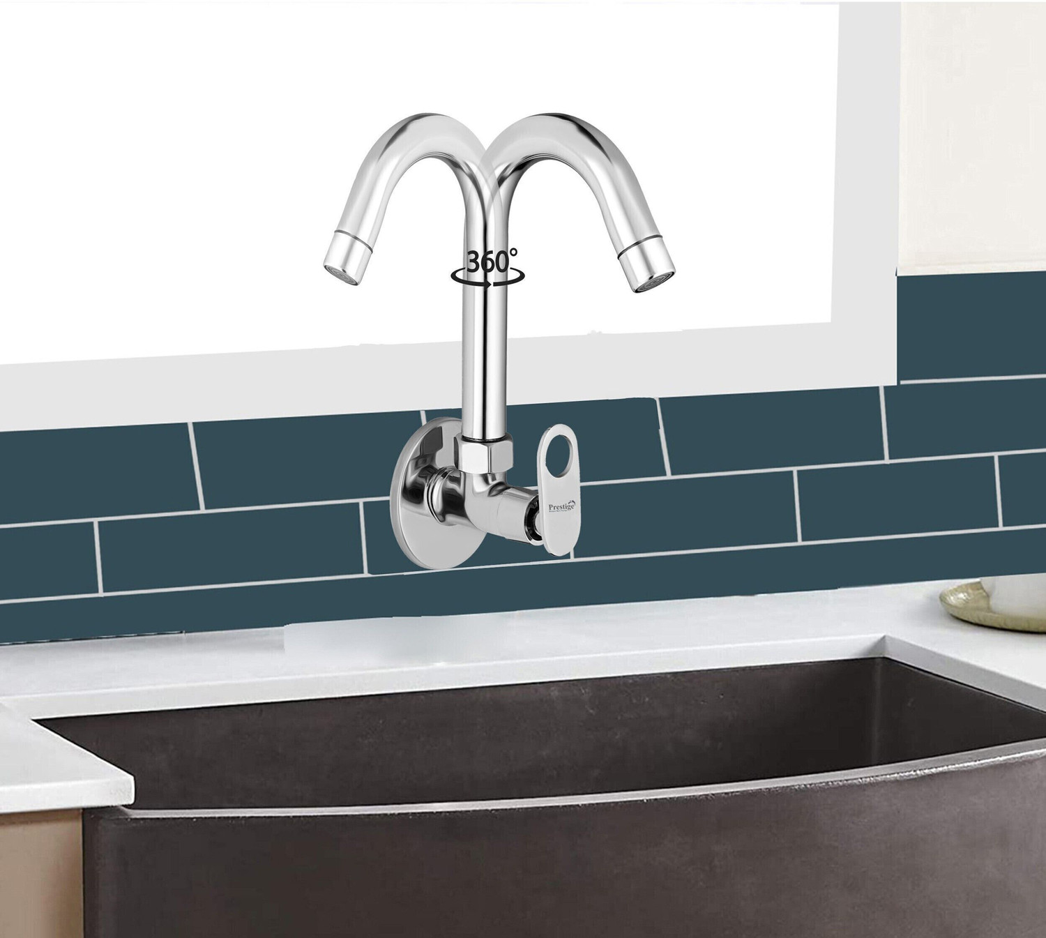 Image of Prestige Brass Sink Cock Max Handle with Swivel Spout, with Flange and Aerator Foam Flow Set OF - 1 Pillar Tap Faucet