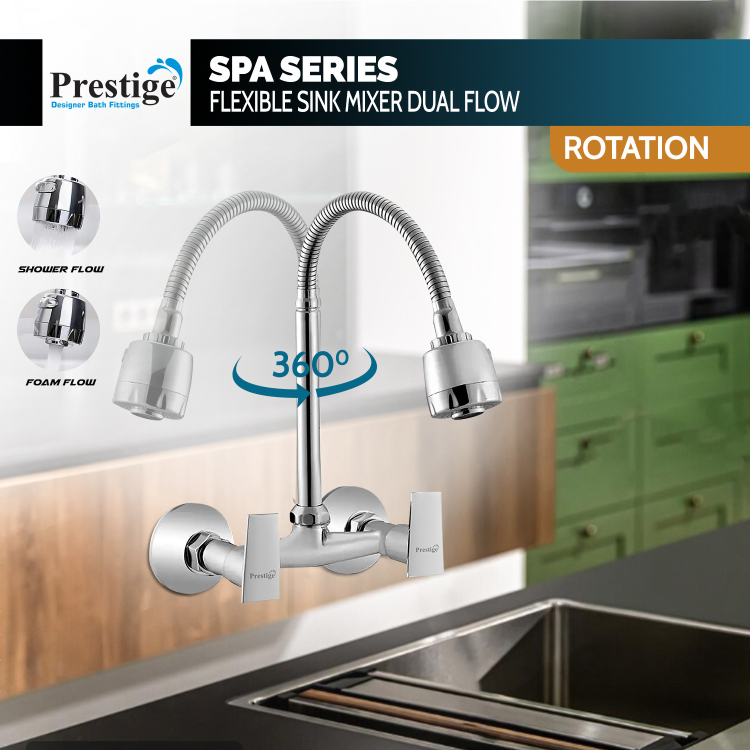Image of Prestige SPA Sink Mixer Flex SIlver Kitchen Mixer Faucet