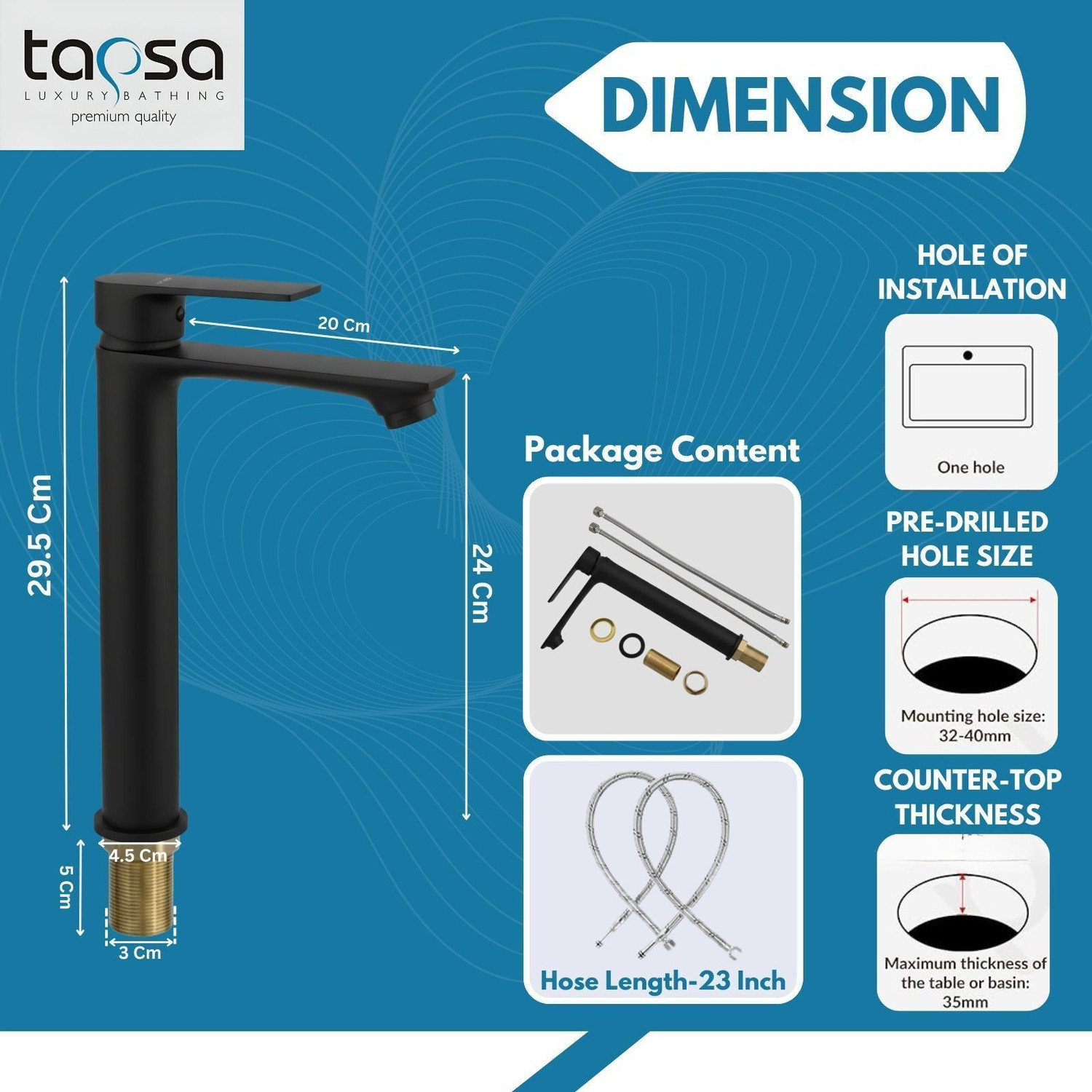 Image of Tapsa Kubix Series Brass Black Single Lever Basin Mixer Faucet|Modern Single Lever| Single Lever|12 Inch Tall Body Faucet|Hot&Cold Water Mixer For Bathroom,Kitchen Basin Mixer Faucet