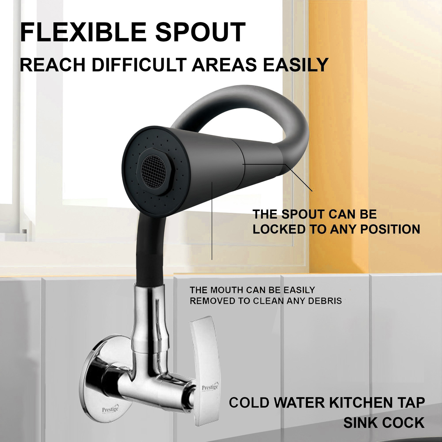 Image of Prestige Passion Dual Flow Black Kitchen Sink Cock with 360 Degree Swivel Spout Sink Tap Faucet