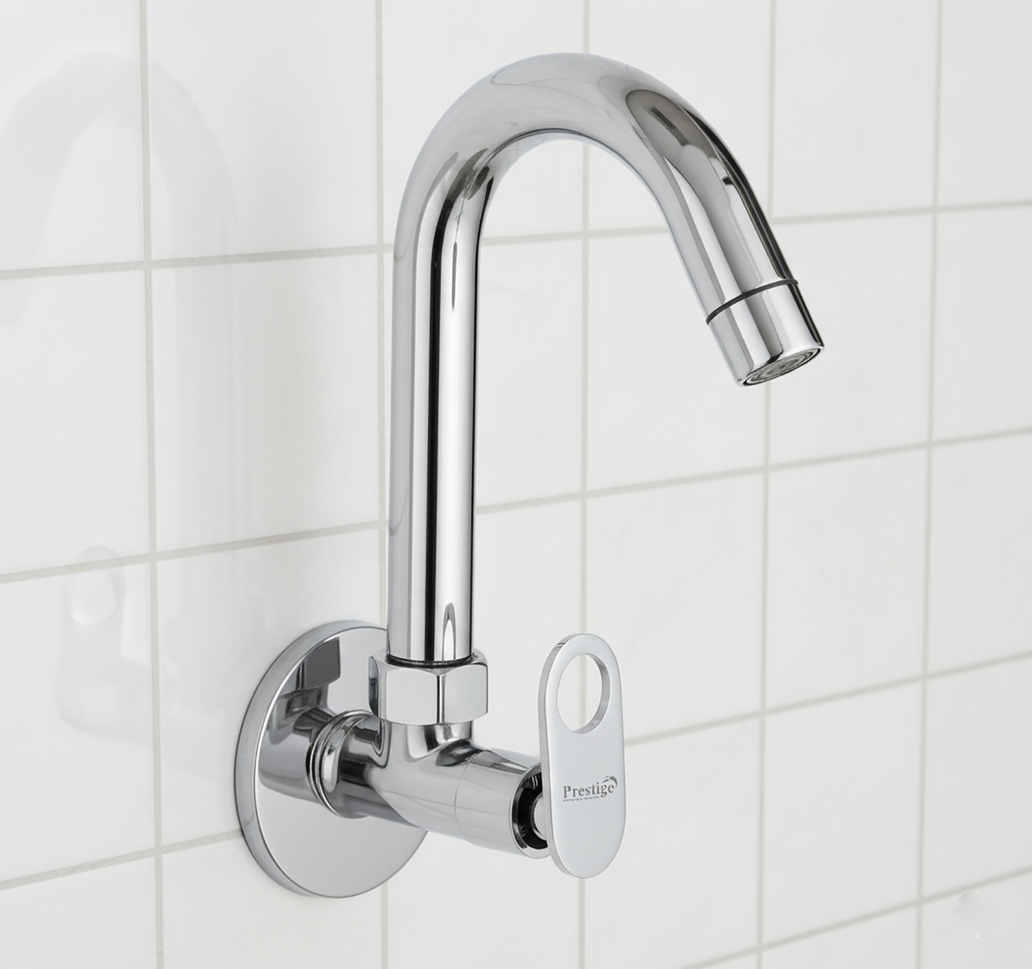 Image of Prestige Brass Sink Cock Max Handle with Swivel Spout, with Flange and Aerator Foam Flow Set OF - 1 Pillar Tap Faucet