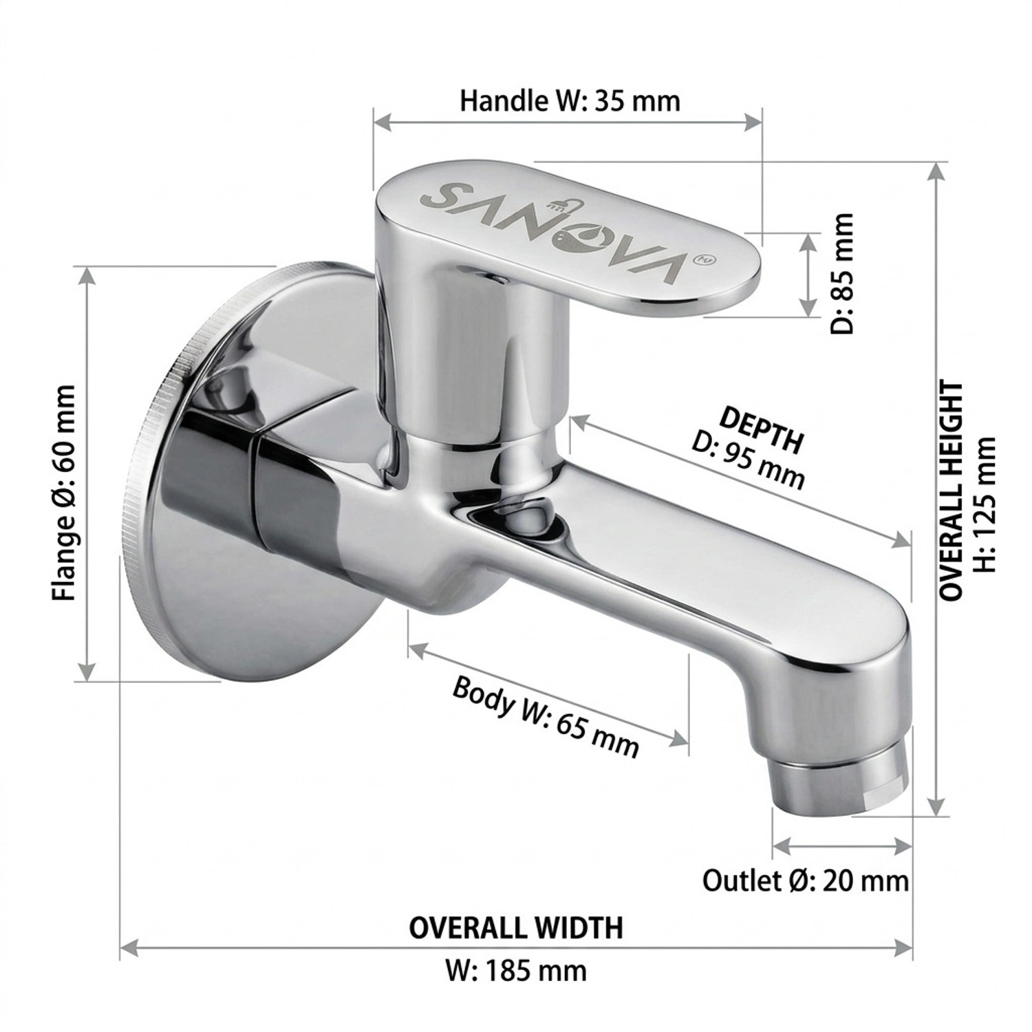 Image of Sanova by Sanova Opal | long body | Bib Cock | taps | Faucet | Bathroom | Kitchen |Wall Mounted Bib Tap Faucet