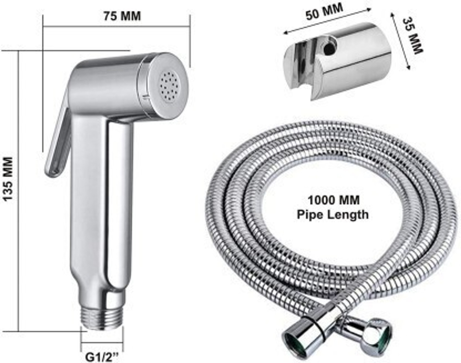 Image of KURIC ABS Health Faucet with SS-304 Grade 1 Meter Flexible Hose Pipe and Wall Hook Chrome Finish, Sink Sprayer, Jet Spray for Toilet, Wash Bidet Jet Spray Health Faucet