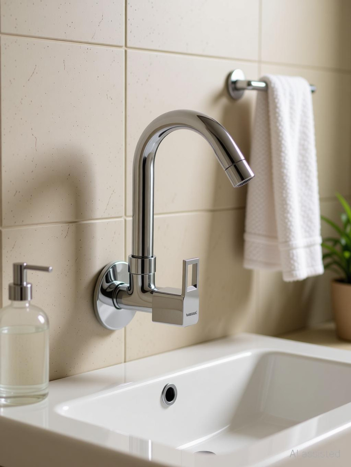 Image of Ramya CUBE Sink Tap Brass For Bathroom and Kitchen Chrome Finish Sink Tap Faucet