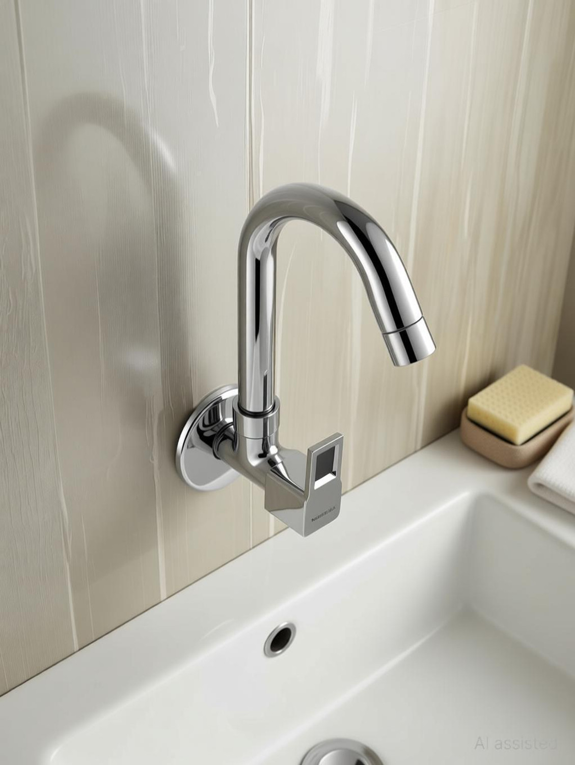 Image of Ramya CUBE Sink Tap Brass For Bathroom and Kitchen Chrome Finish Sink Tap Faucet