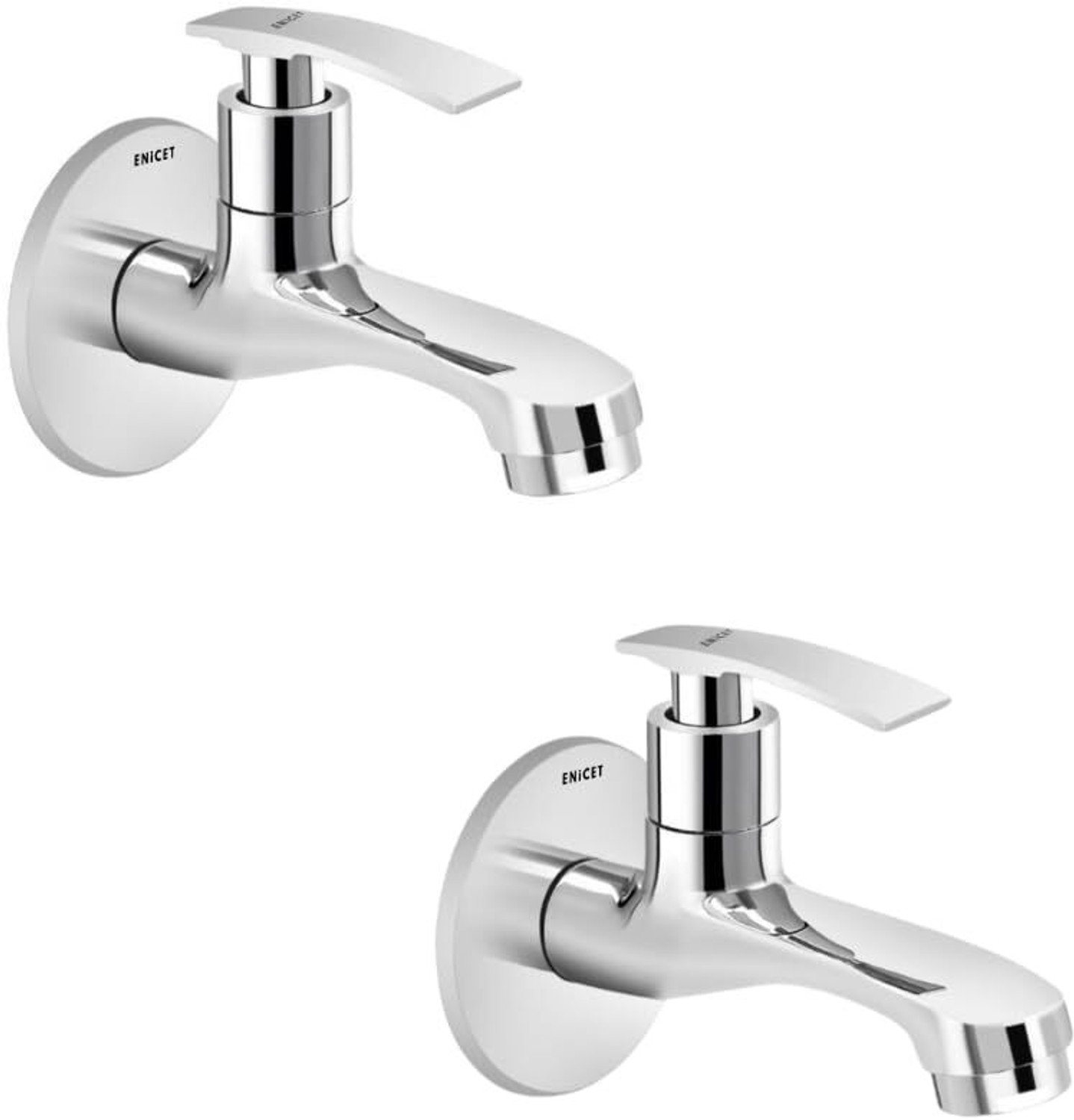 Image of ENICET by - Brass Tap for Bathroom, Set of 2, With Wall Flange, Bib Cock Short Body, 7 Years Warranty, Foam Flow, Bathroom Taps for Home, Water Tap Wall Mounted Bib Tap Faucet