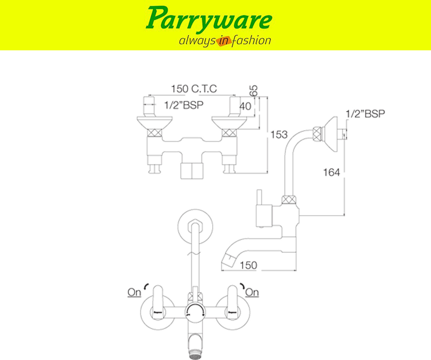 Image of Parryware Casa brass wall mixer 2 in 1 set of 1 pic 038 Casa wallmixer 2 in 1 Wall Mixer Faucet
