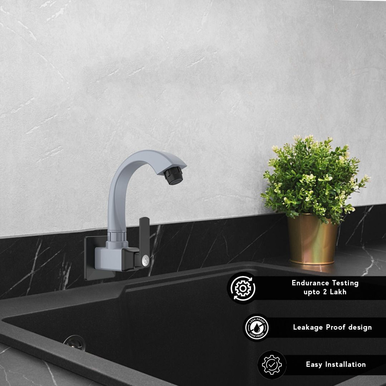 Image of R. N. RNABP09B09 PTMT Superior Plastic Sink Tap for Bathroom & Kitchen Sink | 360 Swivel Spout Sink Tap Faucet