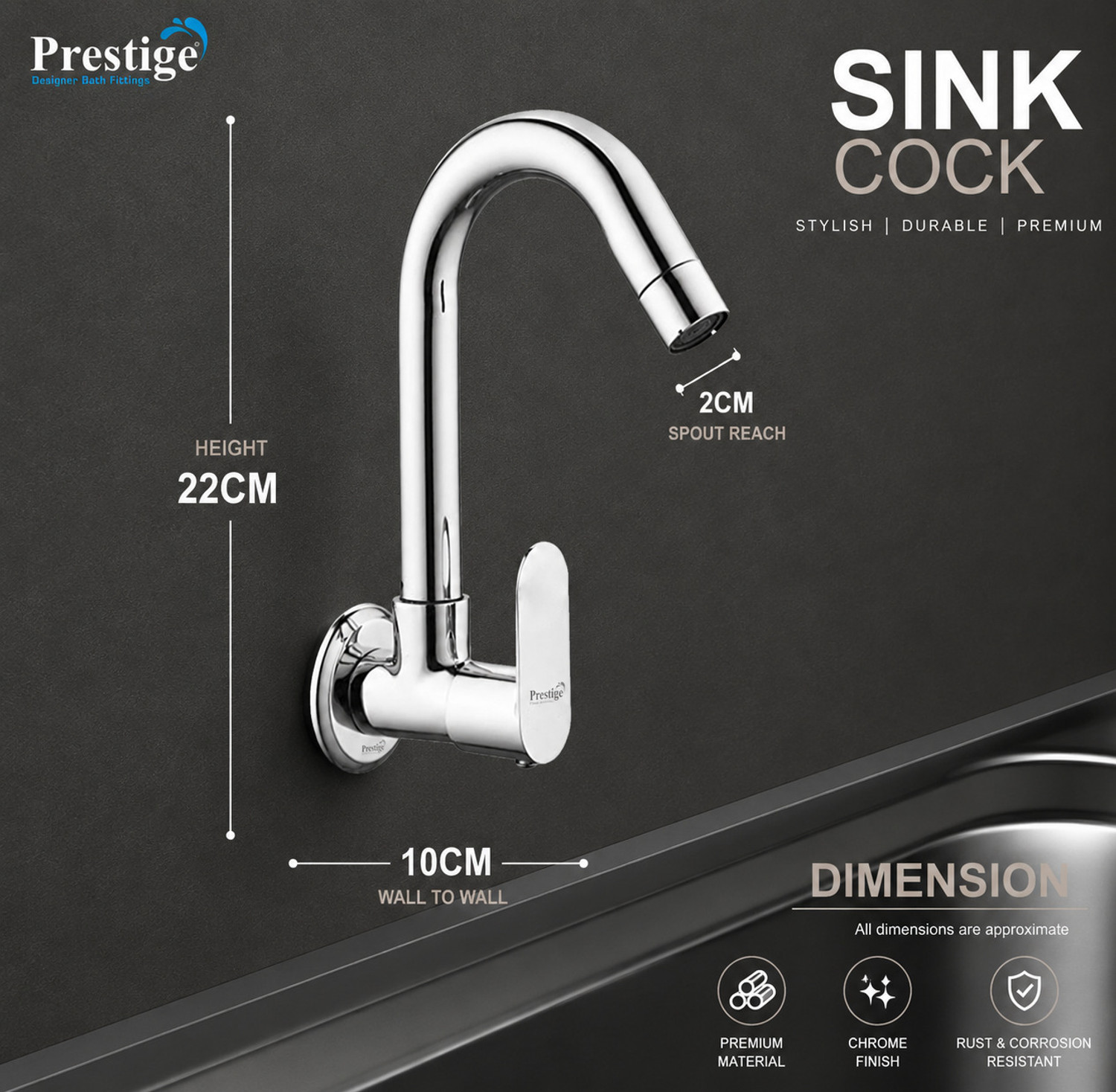 Image of Prestige Ocean Sink Tap With Wall Flange Pack Of 1 Sink Tap Faucet (Wall Mount Installation Type)