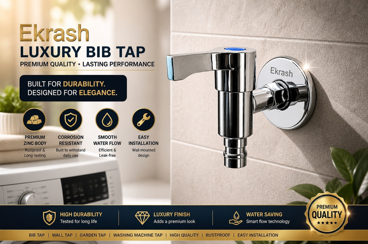 Image of EKRASH Stainless Steel Washing Nozzle Tap for Washing Machine - Pack of 1 Bib Tap Faucet