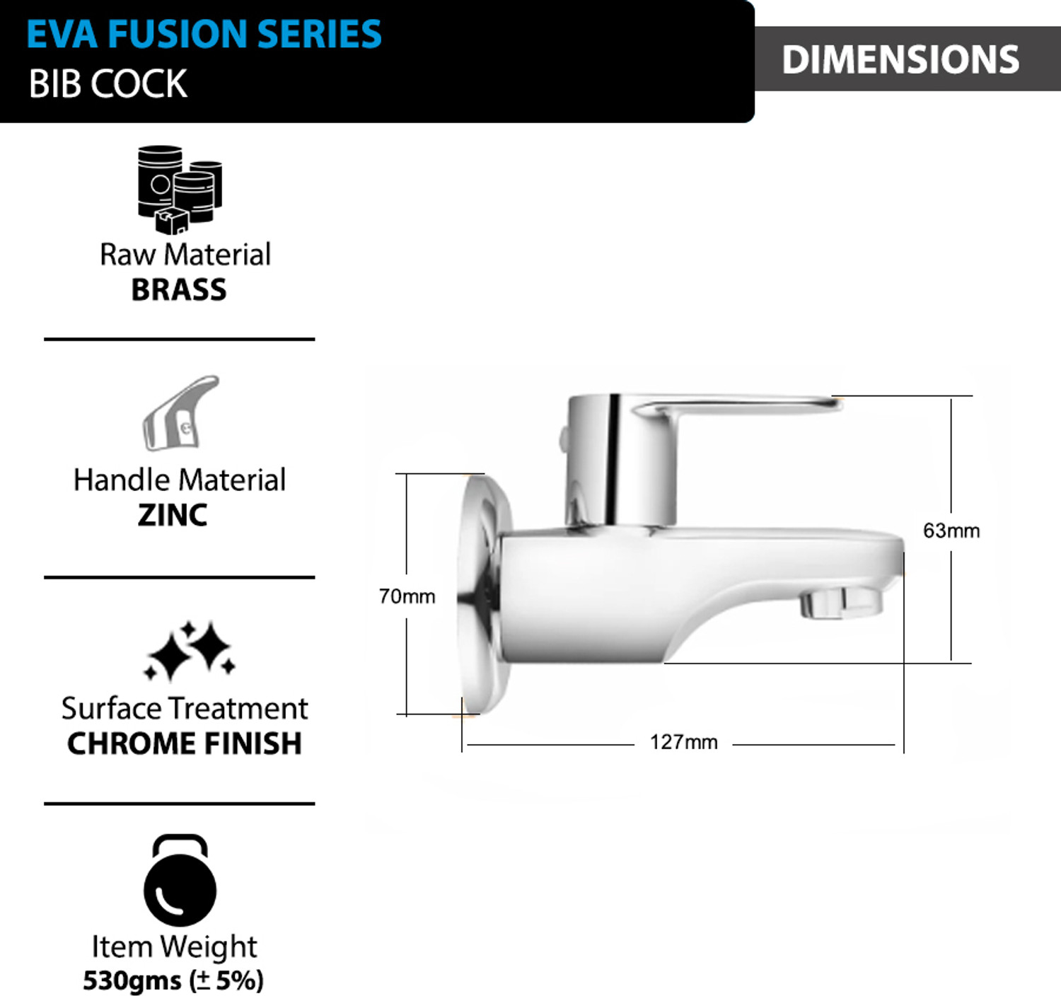 Image of Prestige Fusion Series Brass Bib Cock for Bathroom, Easy Wall Mounted Tap Bib Tap Faucet