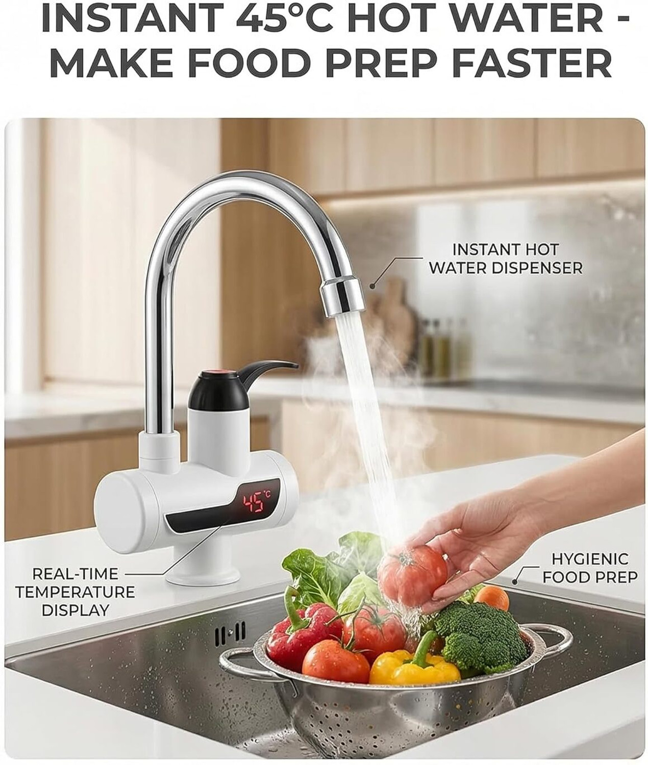 Image of HNO SALES hn-36-Instant Water Heater Faucet-without box Tankless Hot Water Heater for Kitchen & Bathroom, Adjustable Temperature Control Swan Neck Faucet (Centerset Installation Type)