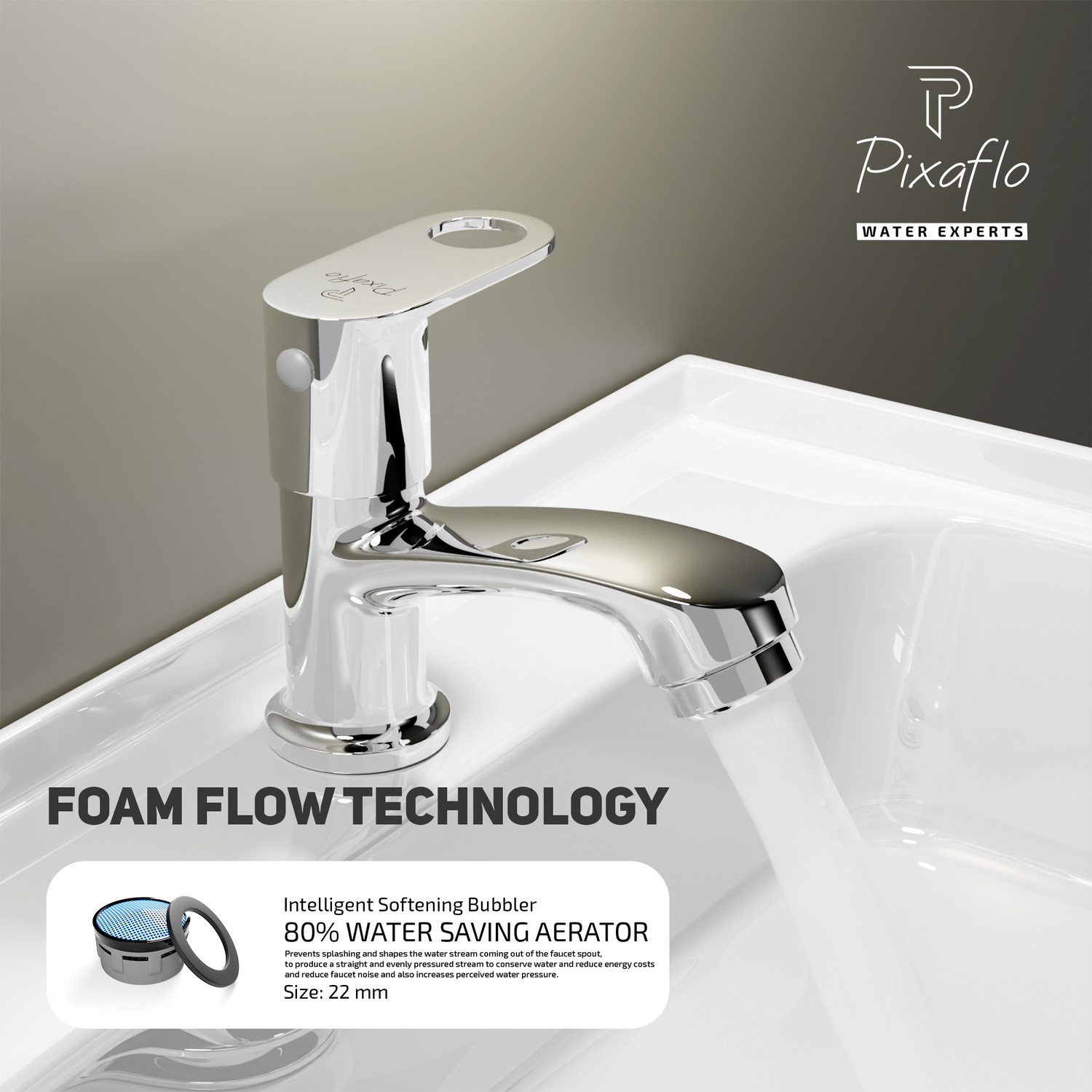 Image of PIXAFLO Admix Pillar Tap for Wash Basin | Steel Finish | Brass | Cold Water Pillar Tap Faucet
