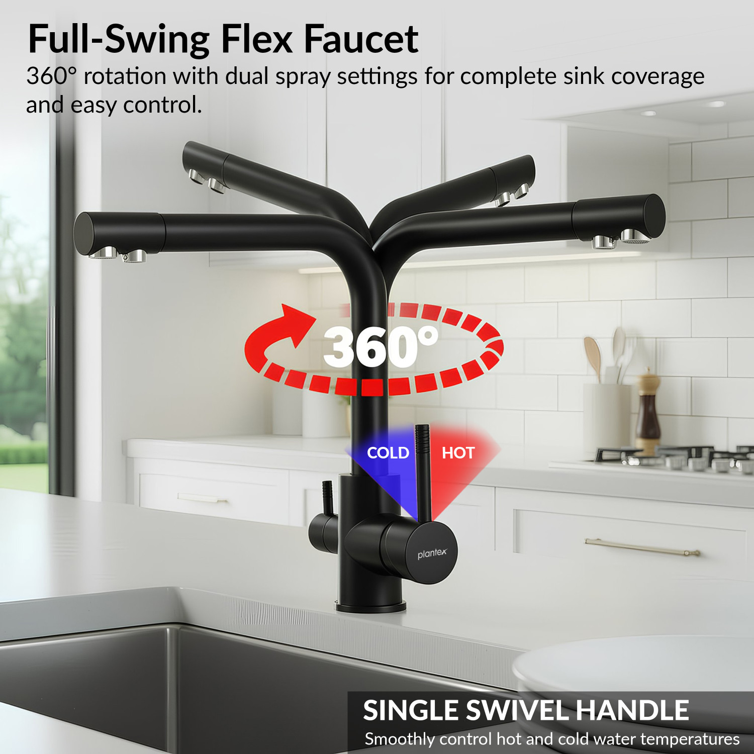 Image of Plantex Kitchen Sink Faucet /Kitchen Tap Handle /Double Handle Kitchen Mixer Tap Hot &Cold Sink Mixer Faucet