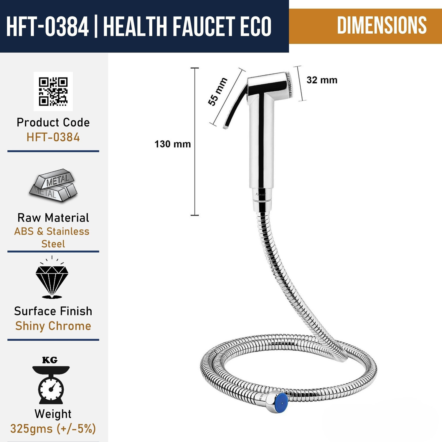 Image of KAMAL Chrome Finish Health Faucet Eco with 1 Mtr SS Flexible Hose Pipe Wall Hook 1.25 Meter Flexible Hose Pipe and Wall Hook-Silver Health Faucet