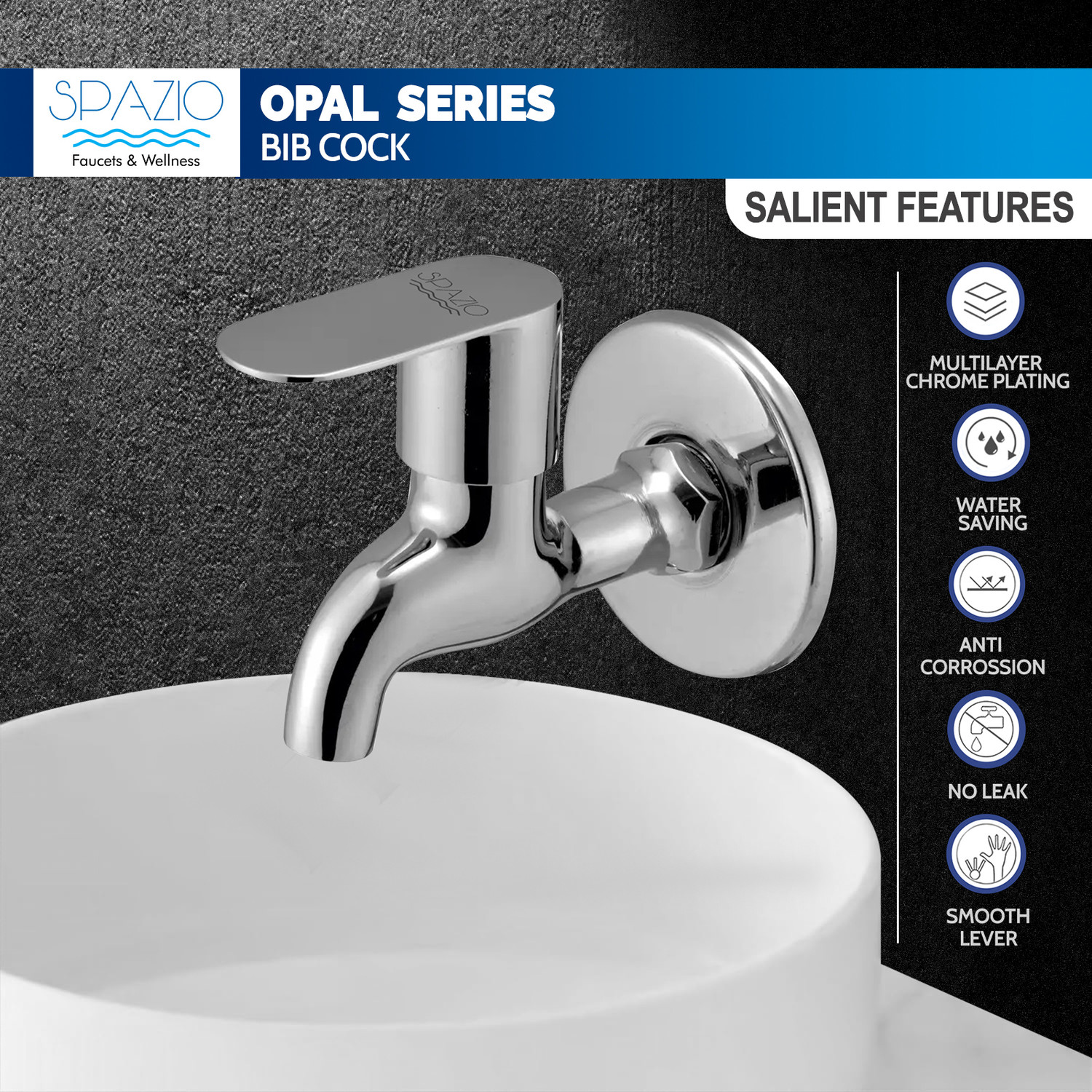 Image of Spazio Opal Series, Full Brass, Quarter Turn Bib Cock Tap (Set of 1) For Bib Tap Faucet