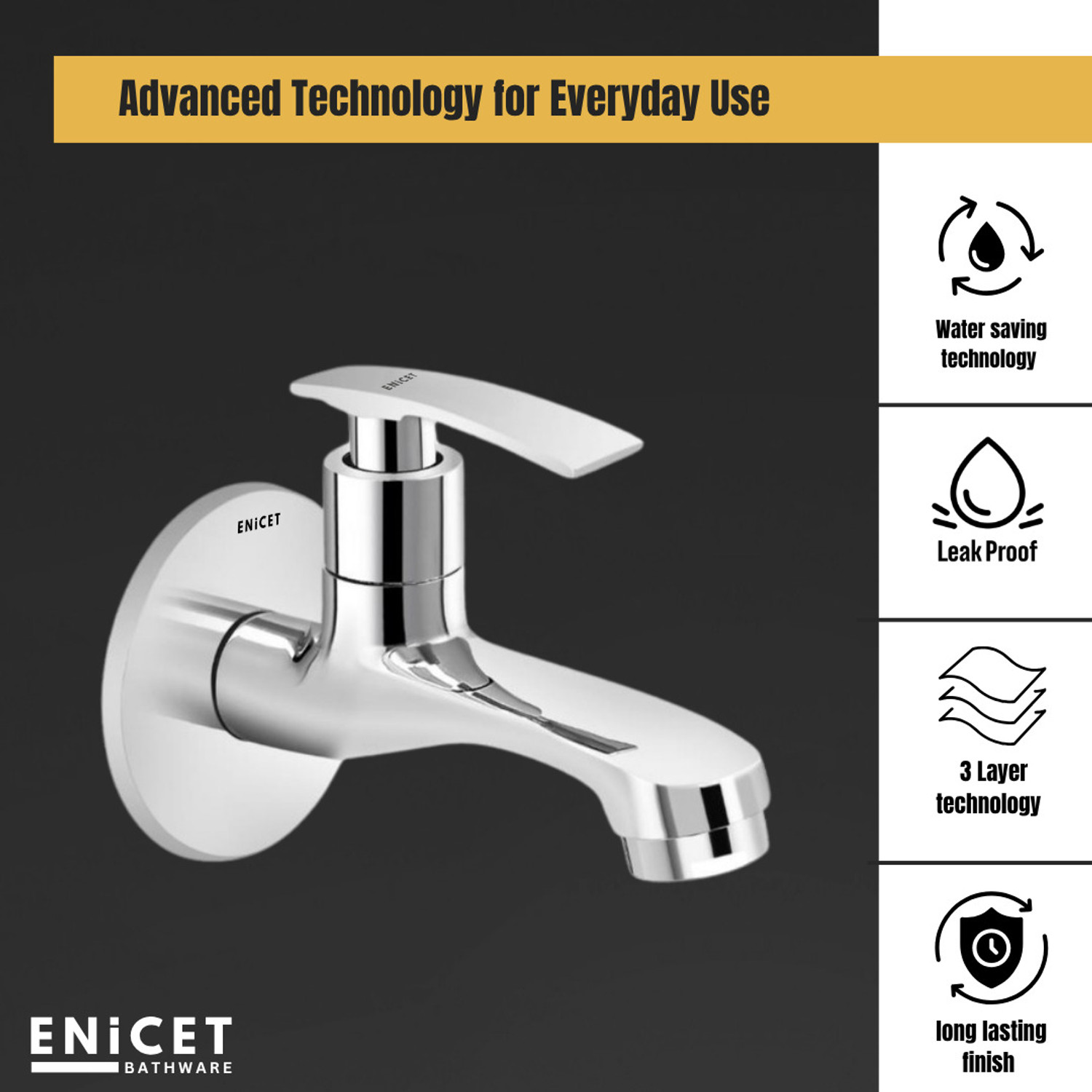 Image of ENICET by - Brass Tap for Bathroom, Set of 2, With Wall Flange, Bib Cock Short Body, 7 Years Warranty, Foam Flow, Bathroom Taps for Home, Water Tap Wall Mounted Bib Tap Faucet